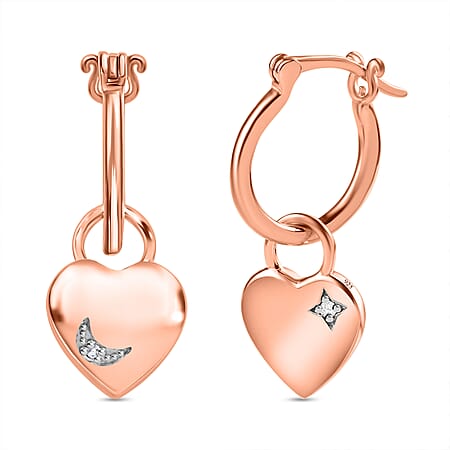 Natural White Diamond Hoop Earrings with Heart Charm in 18K Rose Gold Vermeil Over Sterling Silver Natural White Diamond Hoop Earrings with Heart Charm in 18K Rose Gold Vermeil Over Sterling Silver