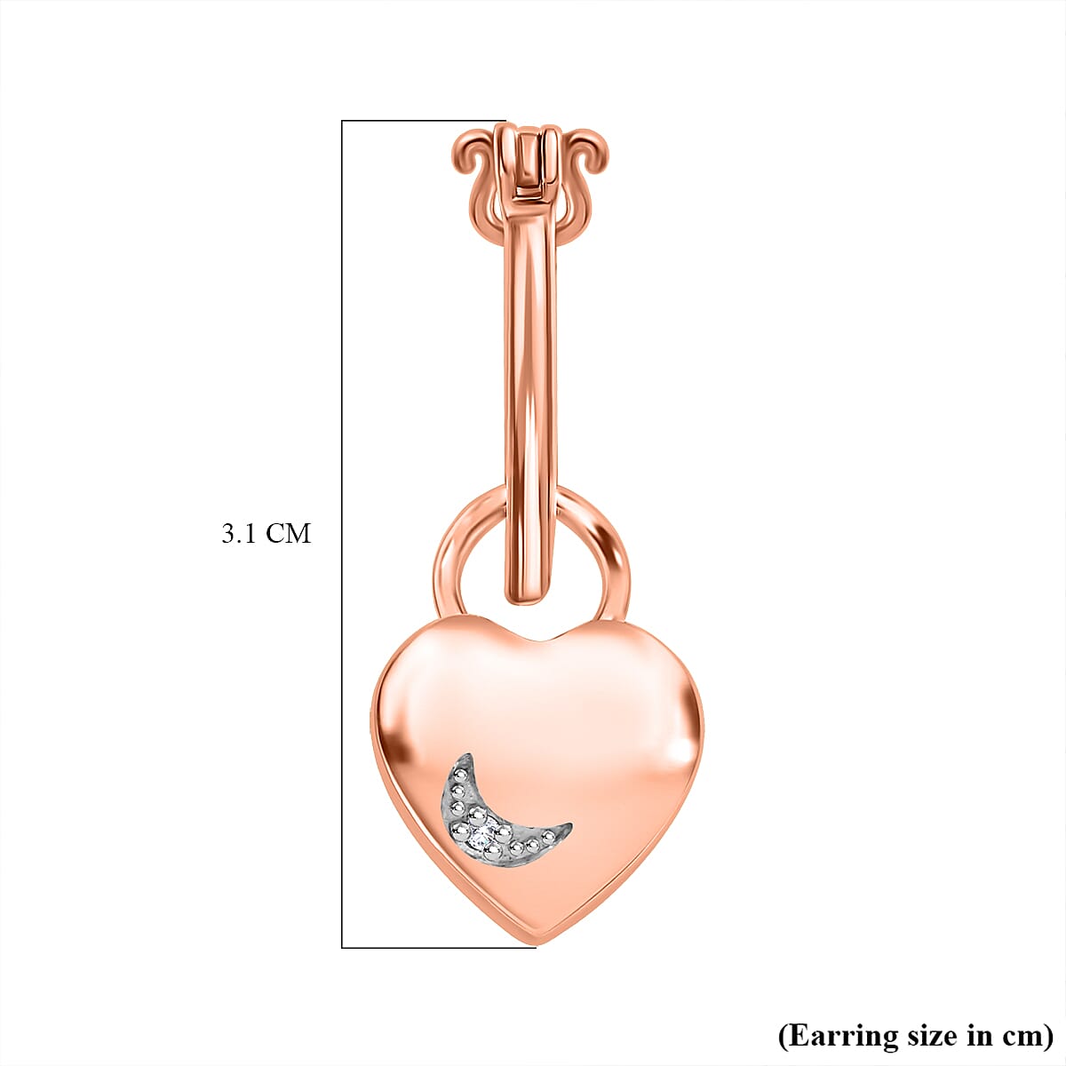Diamond Heart Earrings in 18K Rose Gold Vermeil Plated Sterling Silver, Silver Wt. 5.97 Gms
