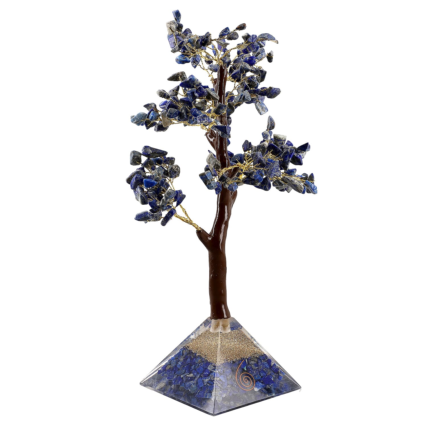 Lapis Lazuli Handmade Gemstone Tree of Life Table Decor with Orgone Pyramid Base (Size-22x7 Cm) - Blue