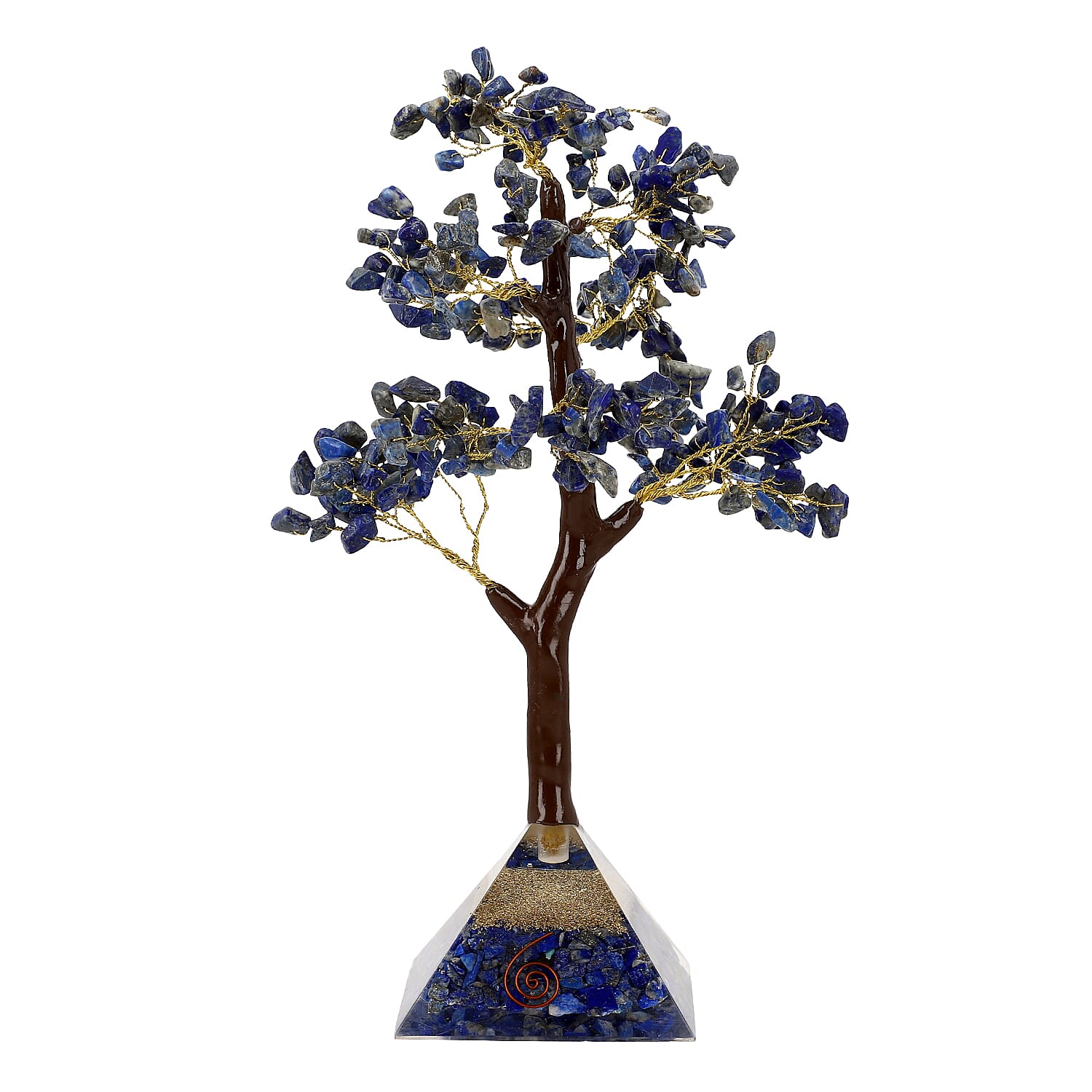 Lapis Lazuli Handmade Gemstone Tree of Life Table Decor with Orgone Pyramid Base (Size-22x7 Cm) - Blue