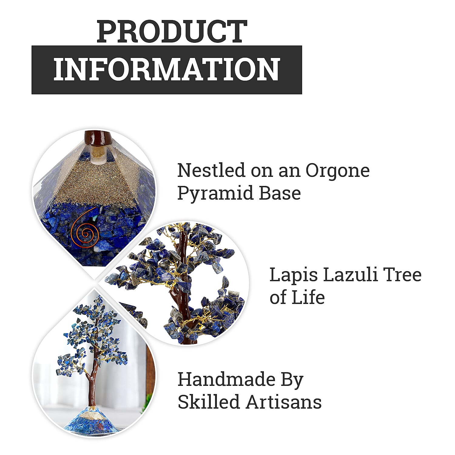 Lapis Lazuli Handmade Gemstone Tree of Life Table Decor with Orgone Pyramid Base (Size-22x7 Cm) - Blue