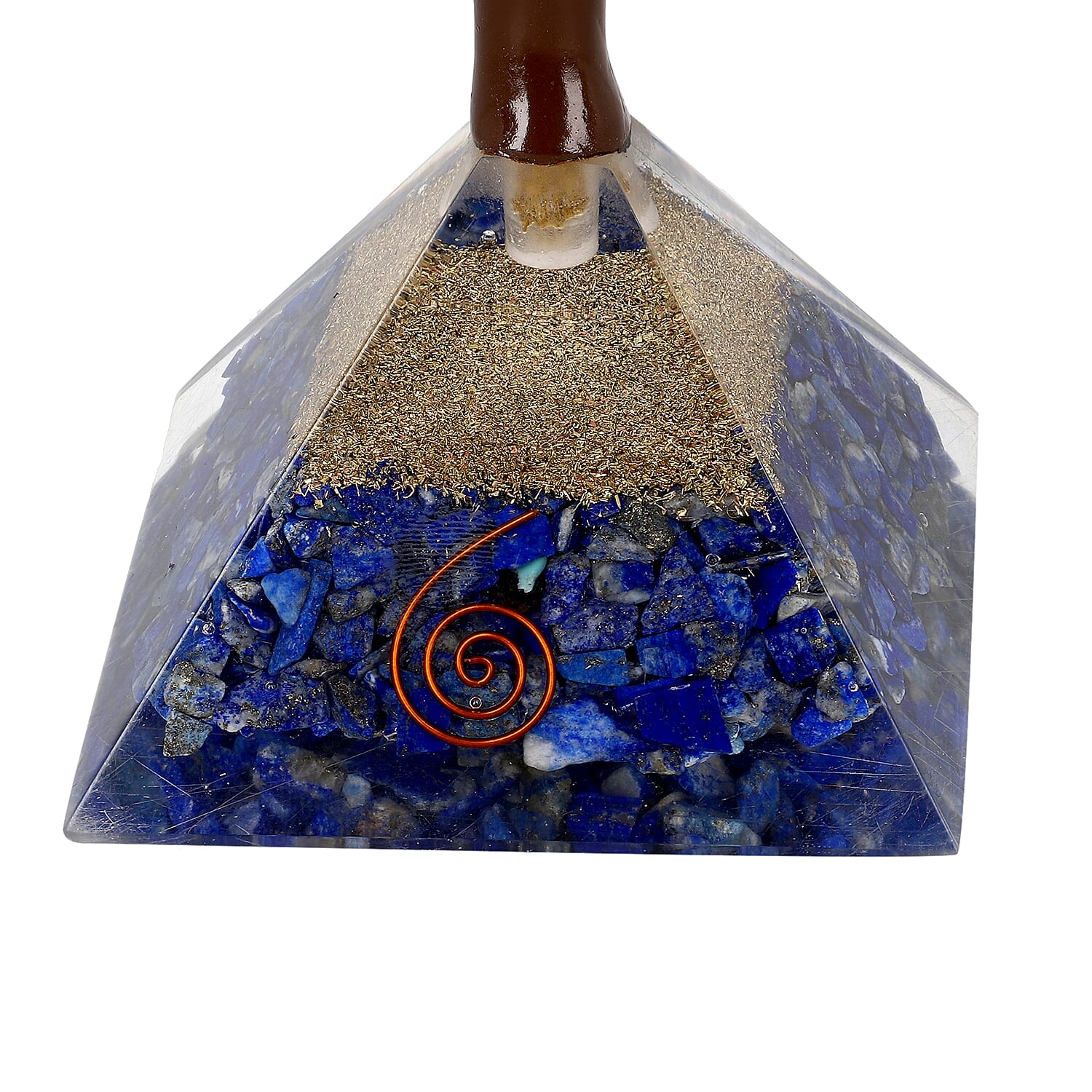 Lapis Lazuli Handmade Gemstone Tree of Life Table Decor with Orgone Pyramid Base (Size-22x7 Cm) - Blue
