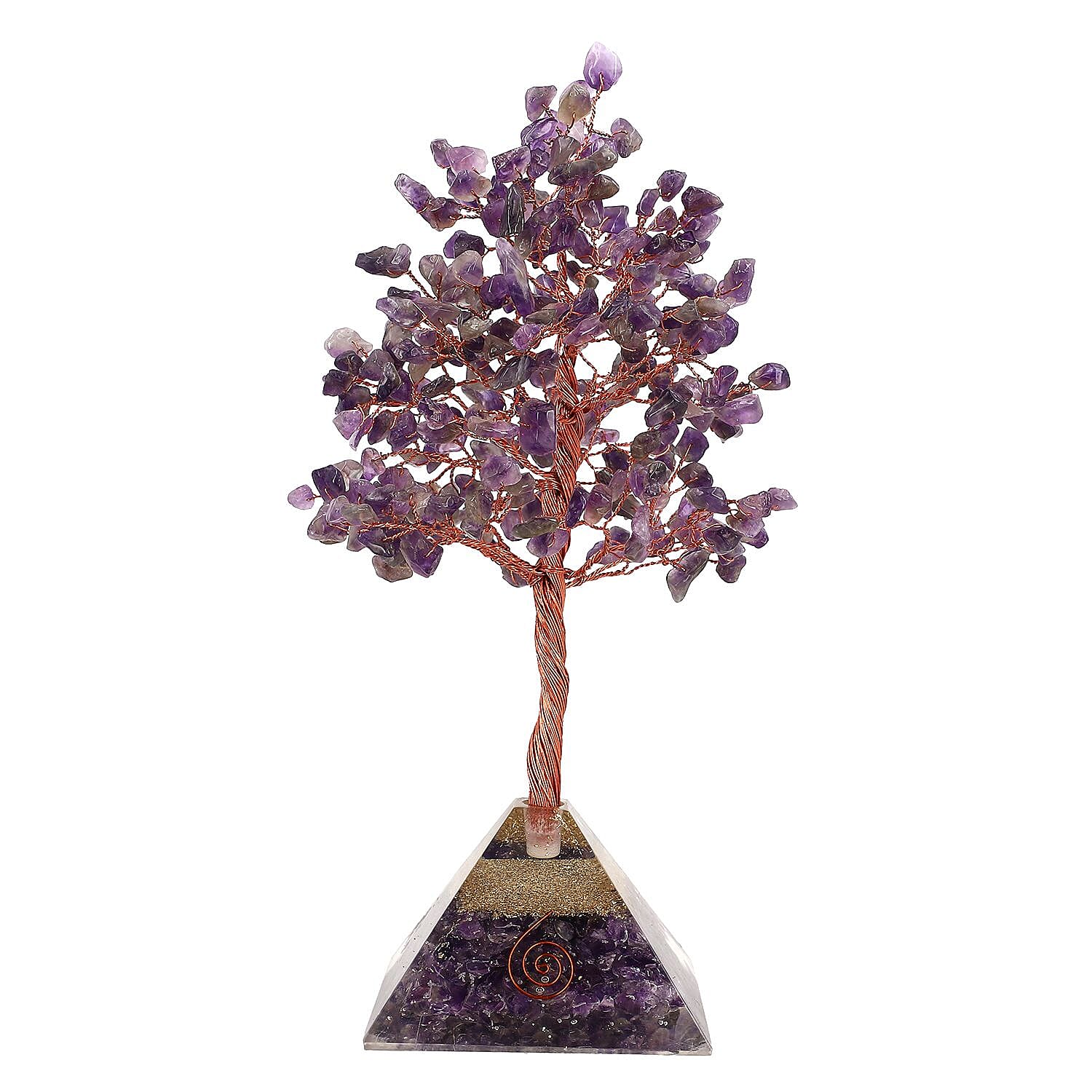 Amethyst Handmade Gemstone Tree of Life Table Decor with Orgone Pyramid Base (Size-22x7 Cm) - Purple