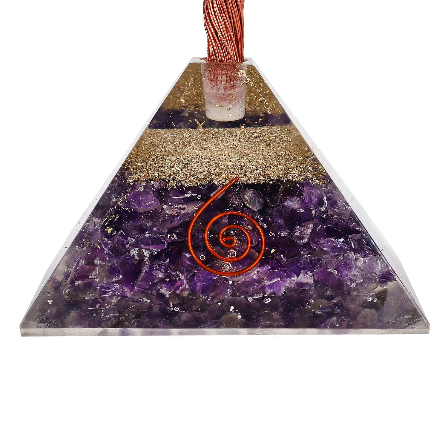 Amethyst Handmade Gemstone Tree of Life Table Decor with Orgone Pyramid Base (Size-22x7 Cm) - Purple