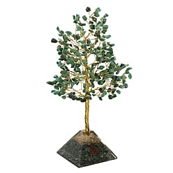 Green Aventurine Handmade Gemstone Tree of Life Table Decor with Orgone Pyramid Base
