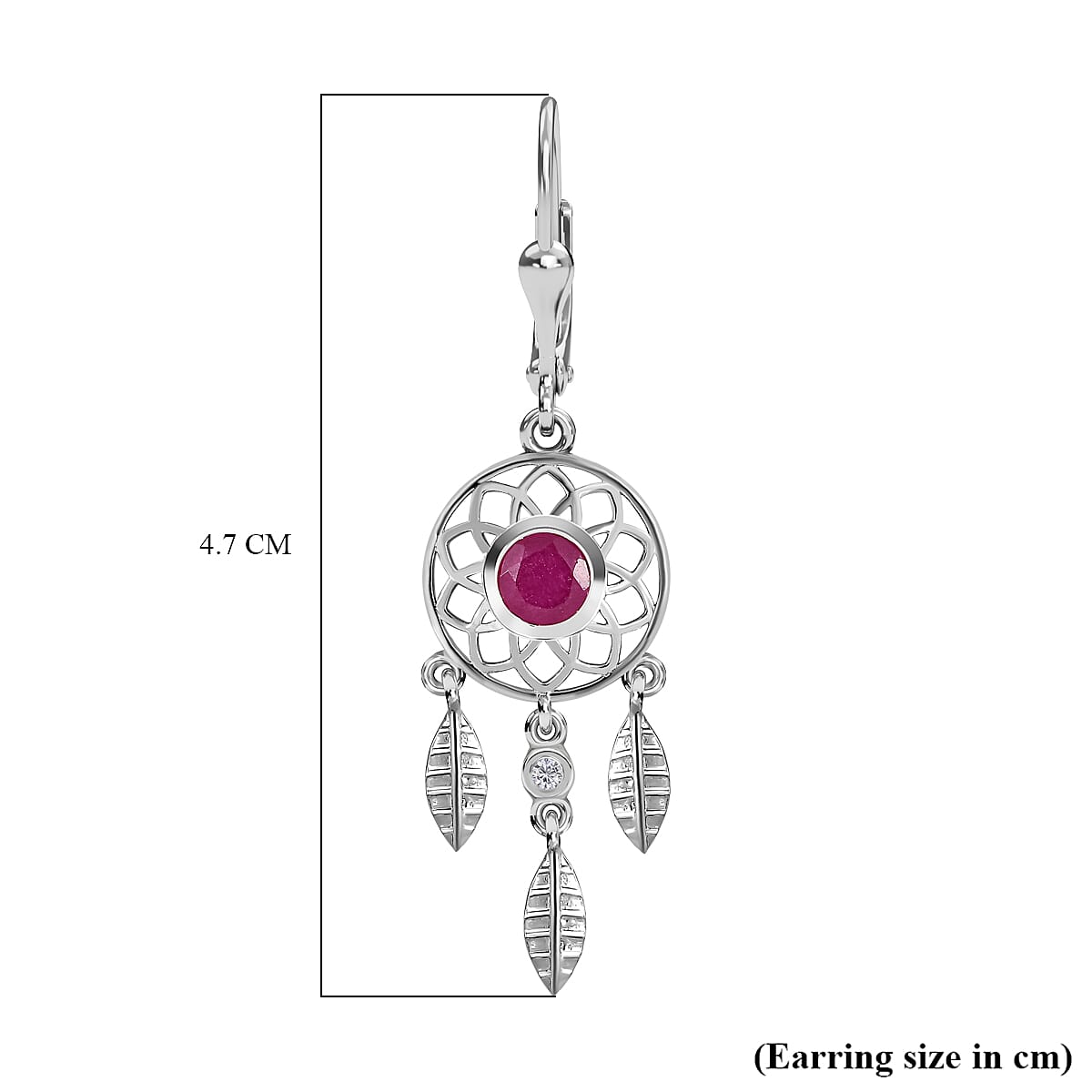 African Ruby and Natural Zircon Dream Catcher Earrings with Lever Back in Platinum Overlay Sterling Silver 1.60 Ct.