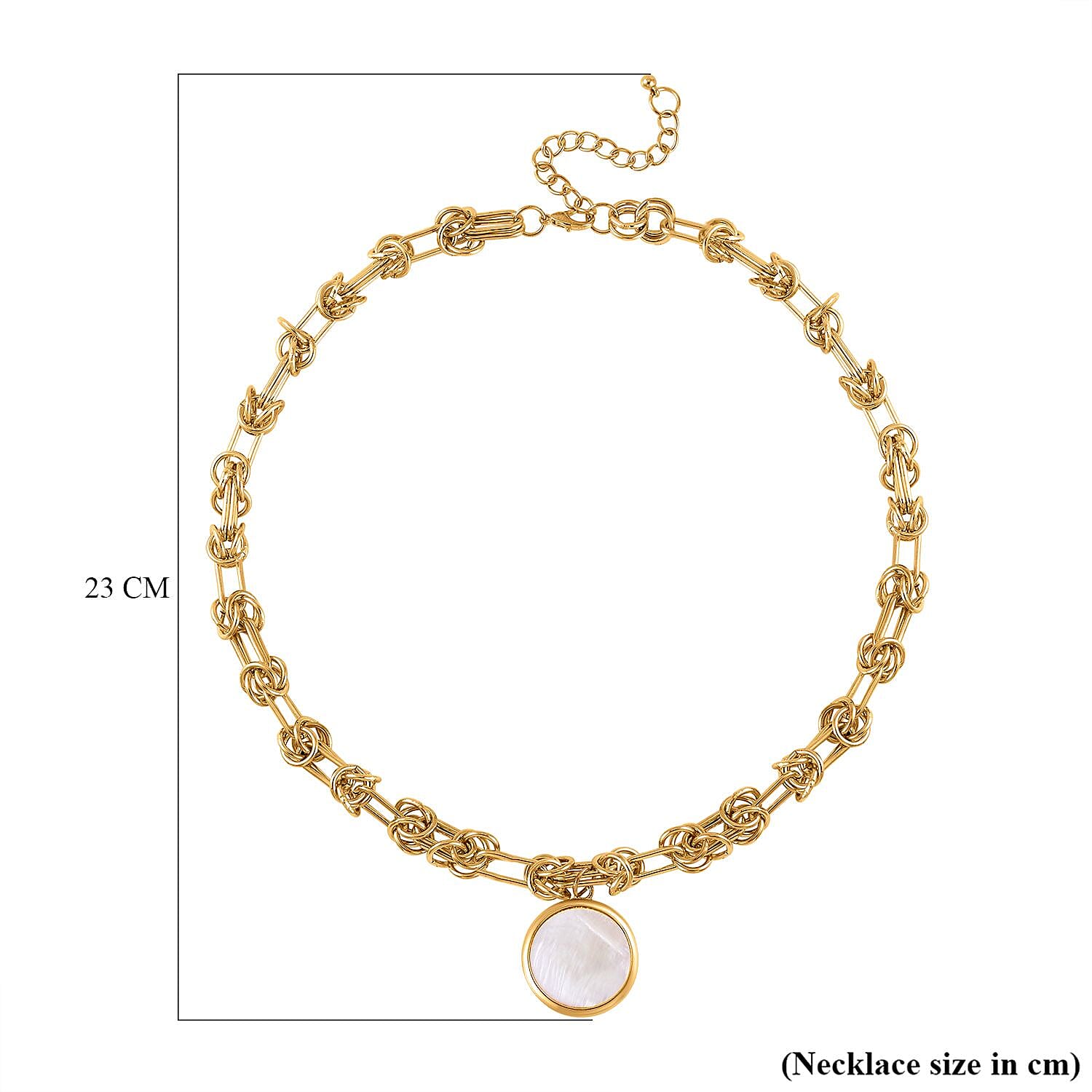 Limited Closeout Deal- Designer Inspired Gold Plated Paper Clip Link Byzantine White Shell Pearl Necklace (Size 20-3 inch Ext.)