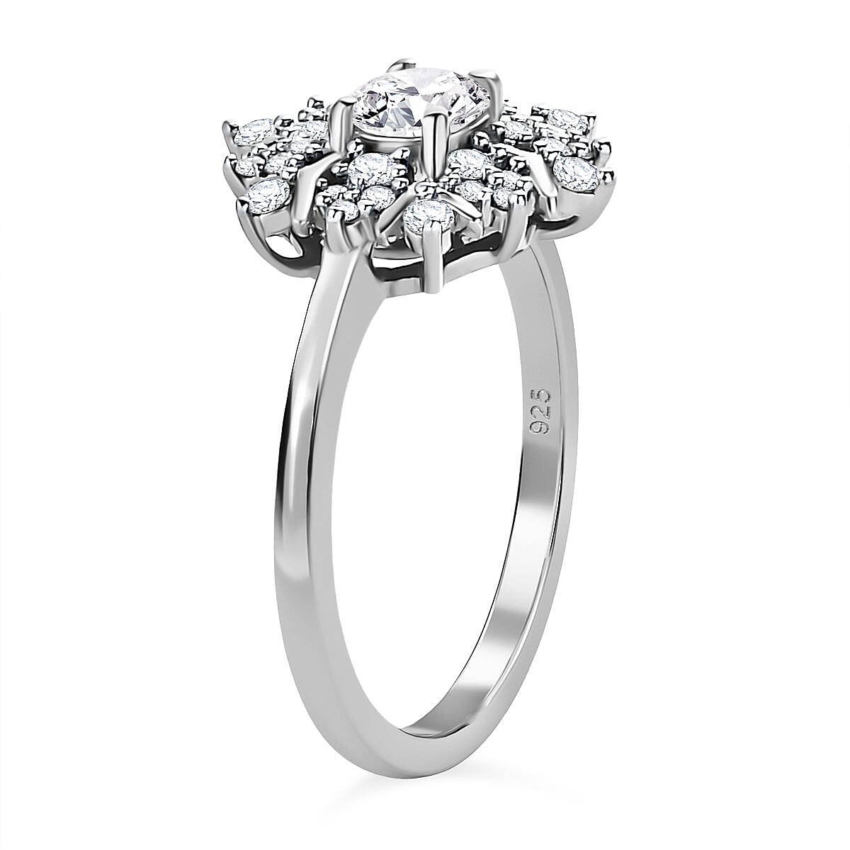 Moissanite Cluster Ring in Sterling Silver