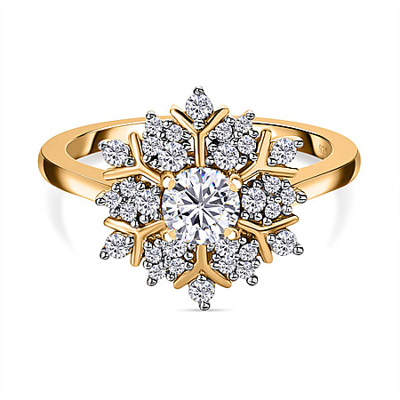 Moissanite Cluster Ring in 18K Yellow Gold Vermeil Plated Sterling Silver