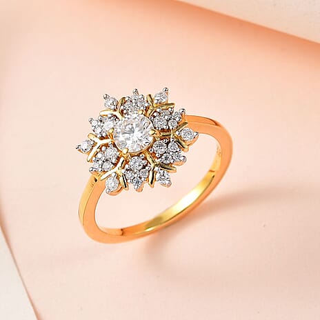 Moissanite Cluster Ring in 18K Yellow Gold Vermeil Plated Sterling Silver