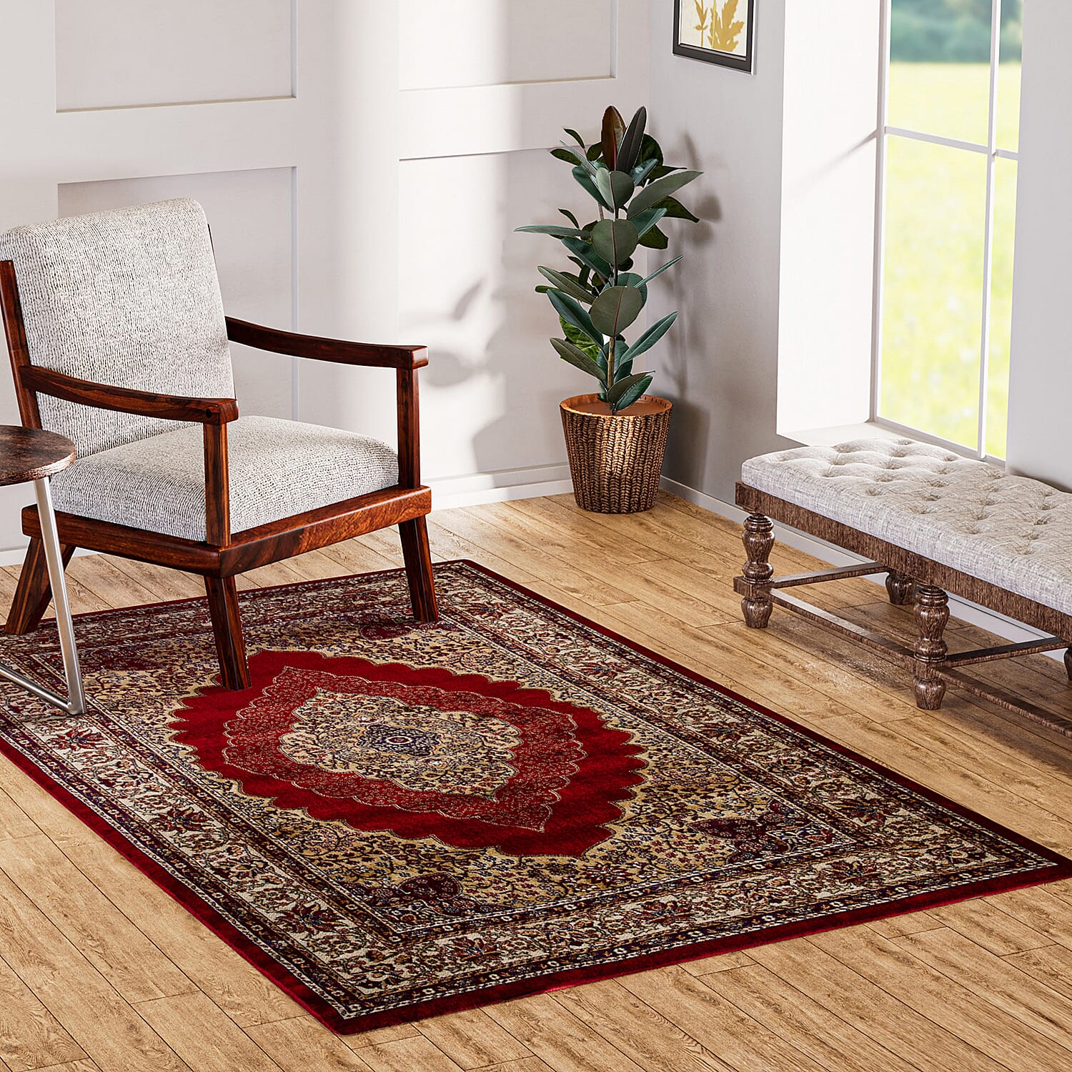 Luxurious Pile Carpet with Kashmiri Print (Size 180x120cm) - Burgundy & Beige
