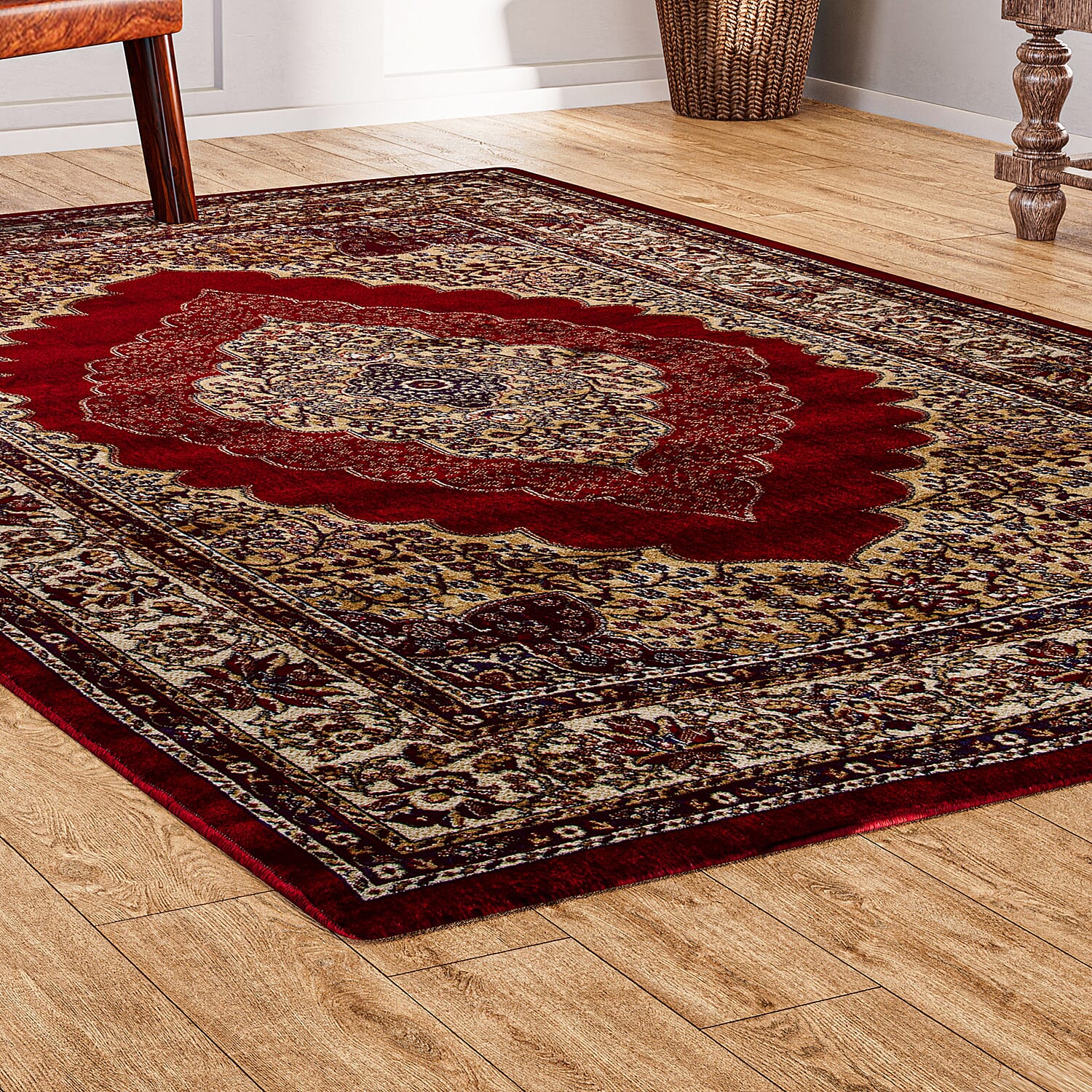 Luxurious Pile Carpet with Kashmiri Print (Size 180x120cm) - Burgundy & Beige