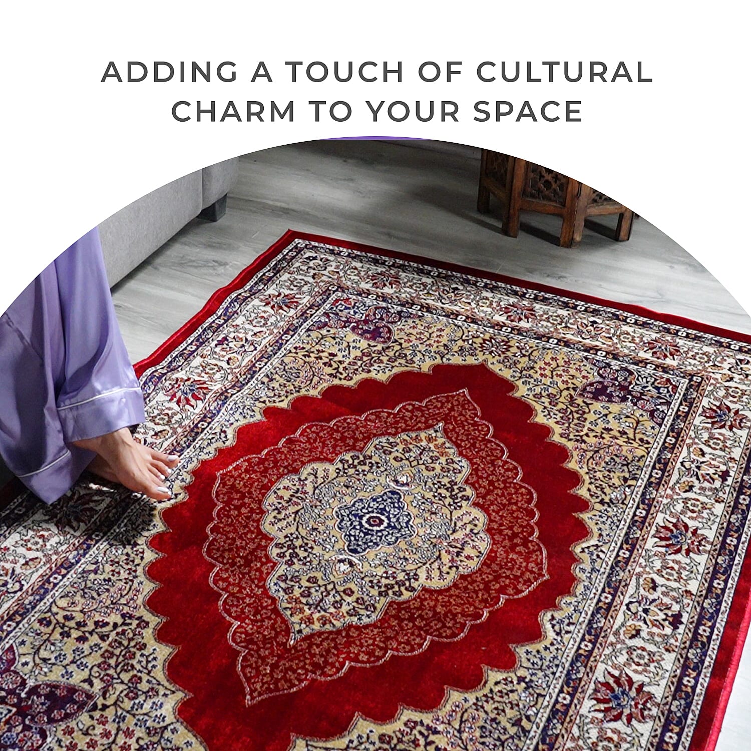 Luxurious Pile Carpet with Kashmiri Print (Size 180x120cm) - Burgundy & Beige