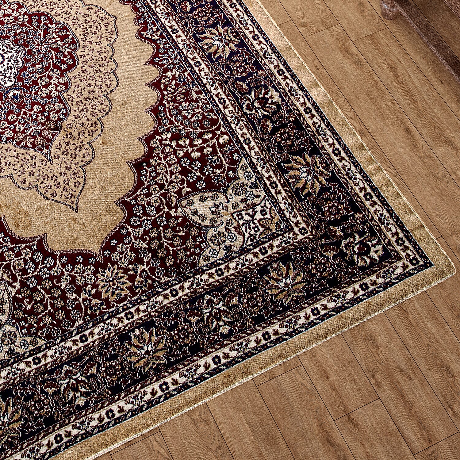 Luxurious Pile Carpet with Kashmiri Artistry (Size 180x120cm) - Beige & Multi