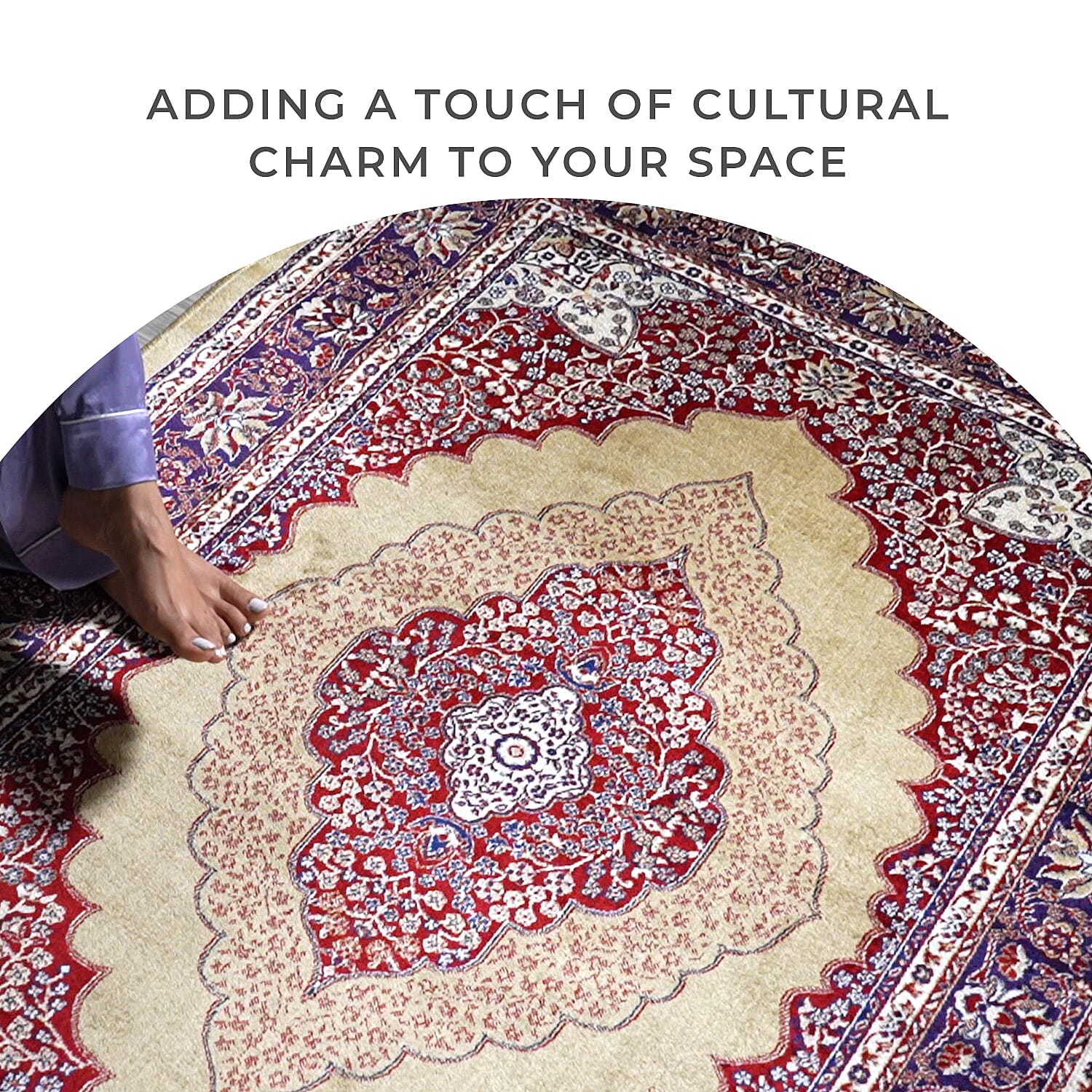 Luxurious Pile Carpet with Kashmiri Artistry (Size 180x120cm) - Beige & Multi