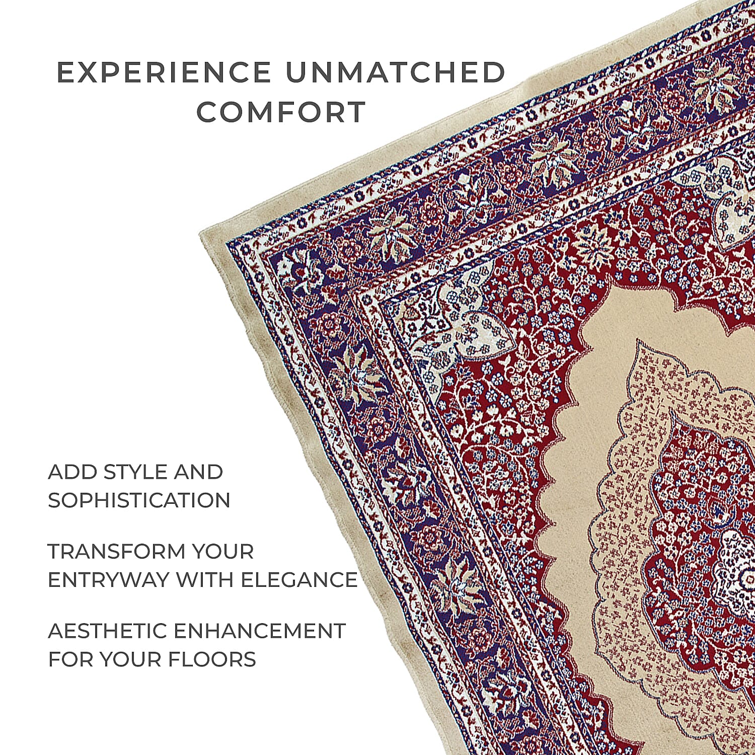 Luxurious Pile Carpet with Kashmiri Artistry (Size 180x120cm) - Beige & Multi