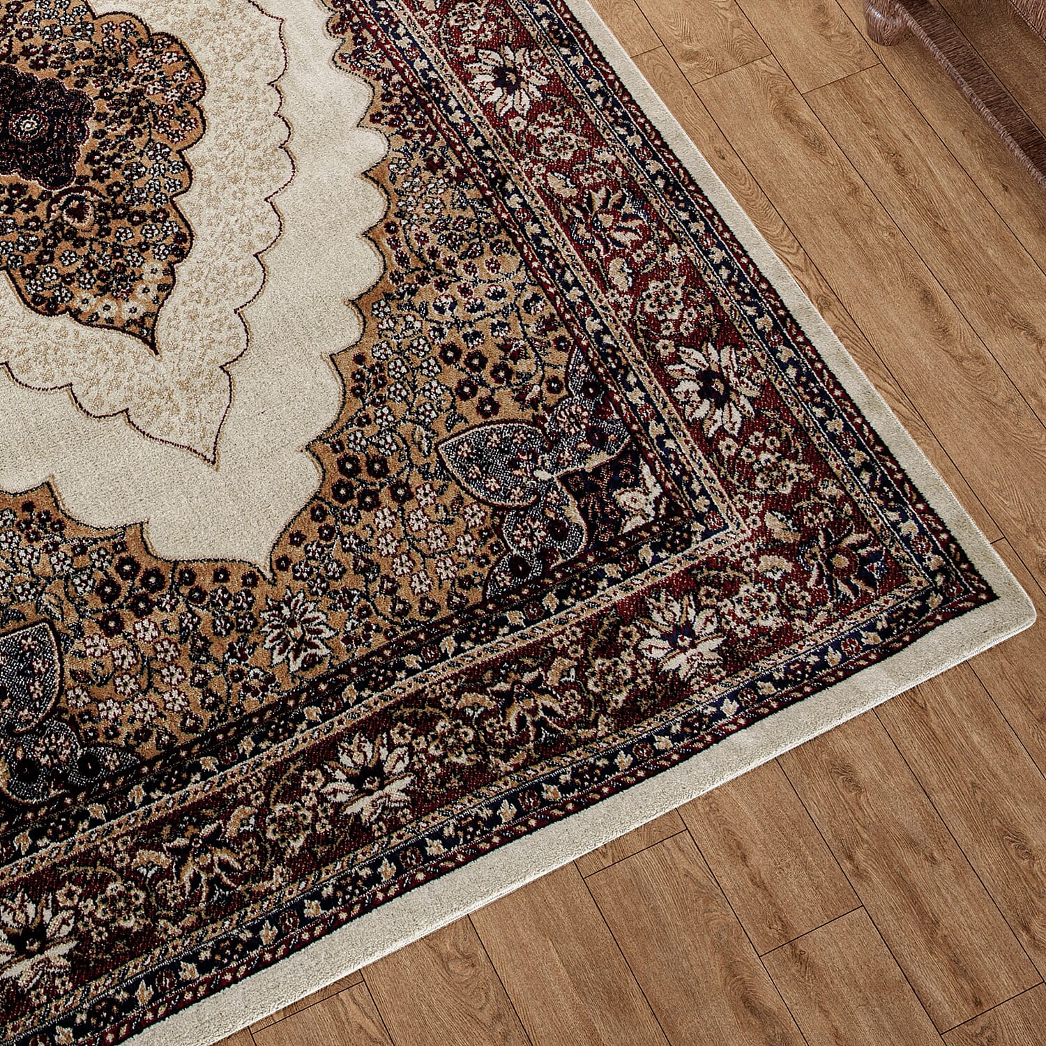 Luxurious Pile Carpet with Kashmiri Artistry (Size 180x120cm) - White & Multi