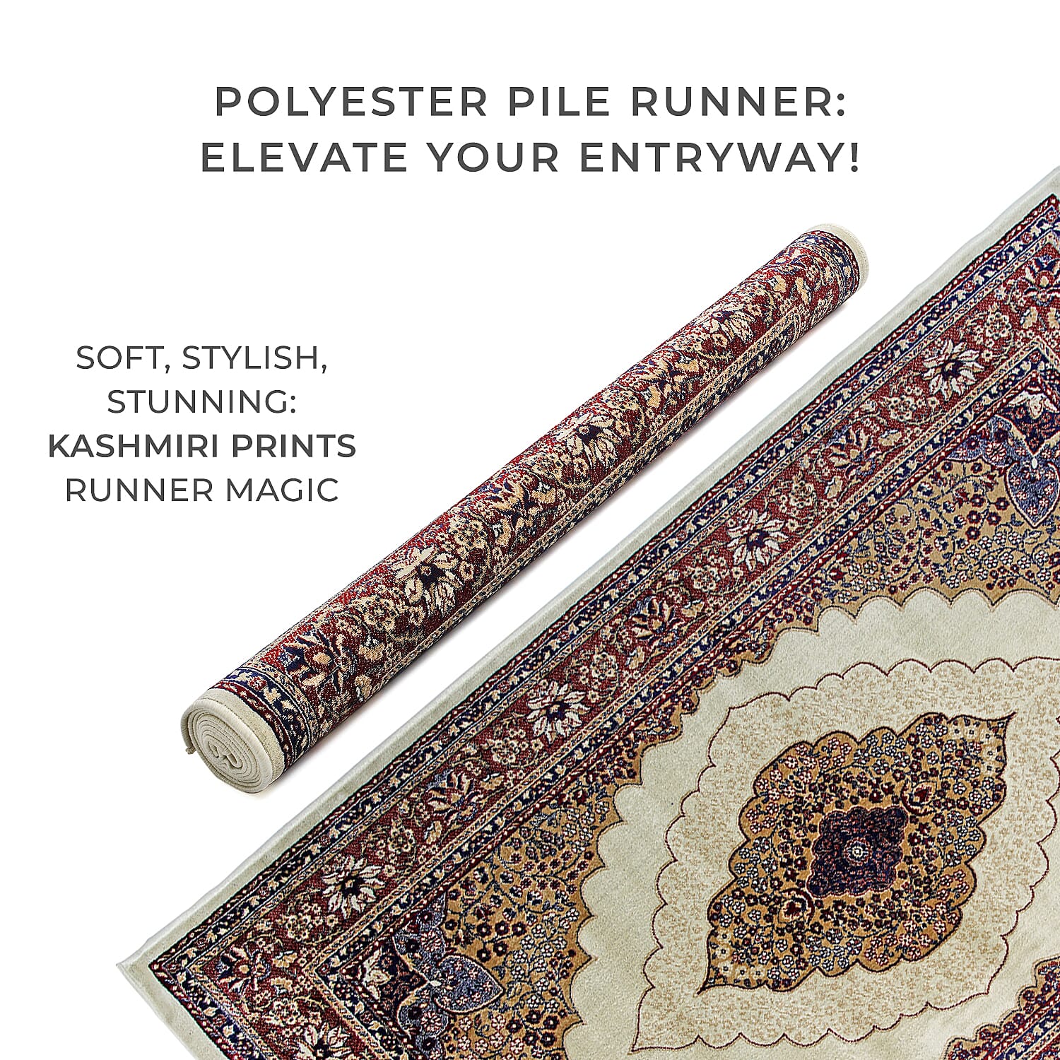 Luxurious Pile Carpet with Kashmiri Artistry (Size 180x120cm) - White & Multi