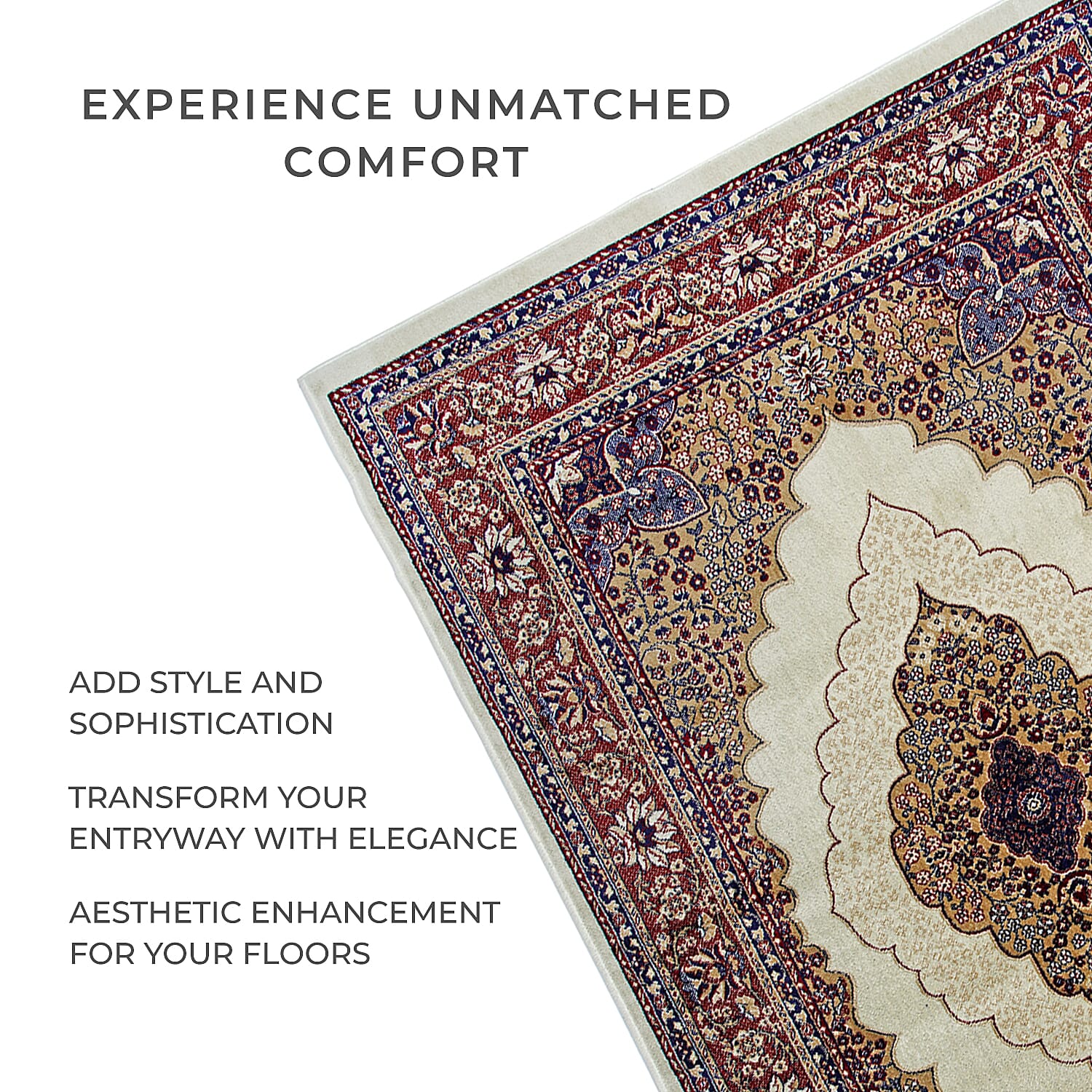 Luxurious Pile Carpet with Kashmiri Artistry (Size 180x120cm) - White & Multi