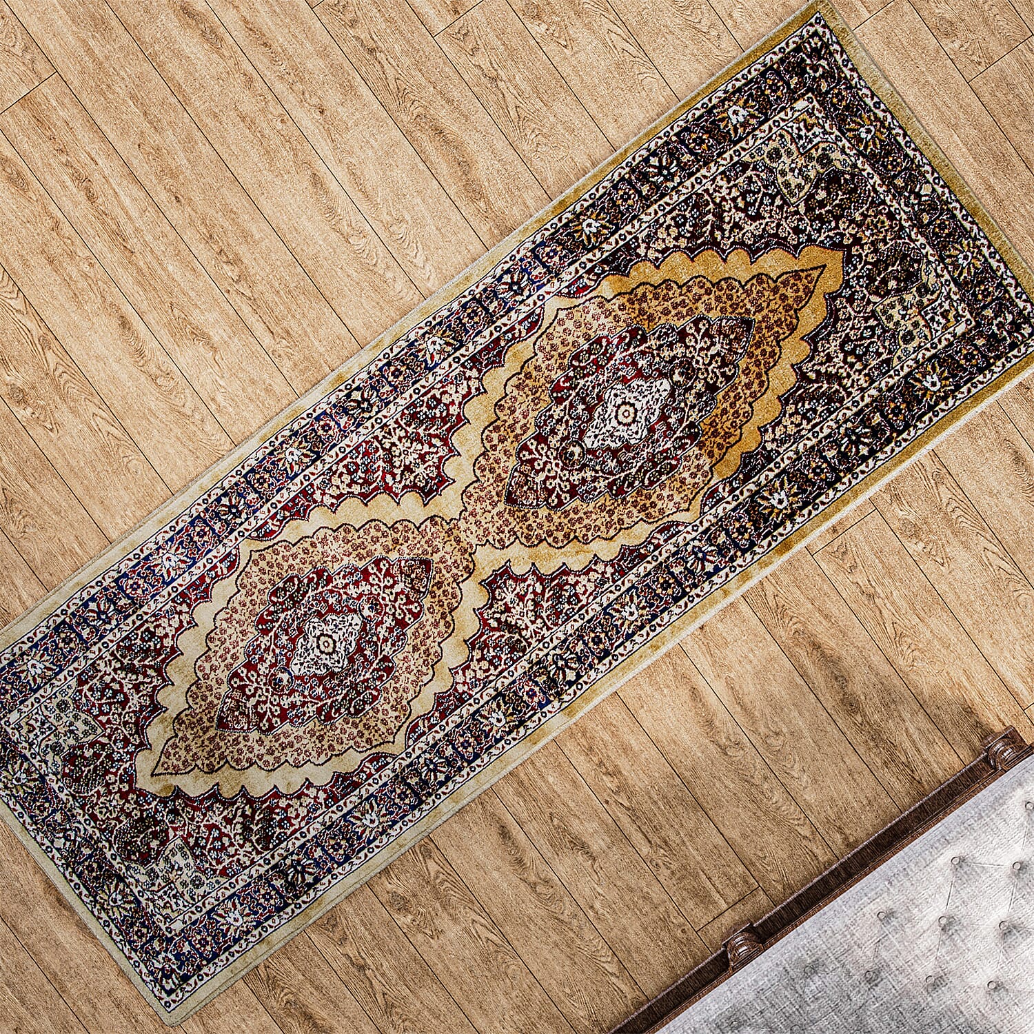 Luxurious Pile Runner with Kashmiri Print (180x66 cm) - Beige - Multi