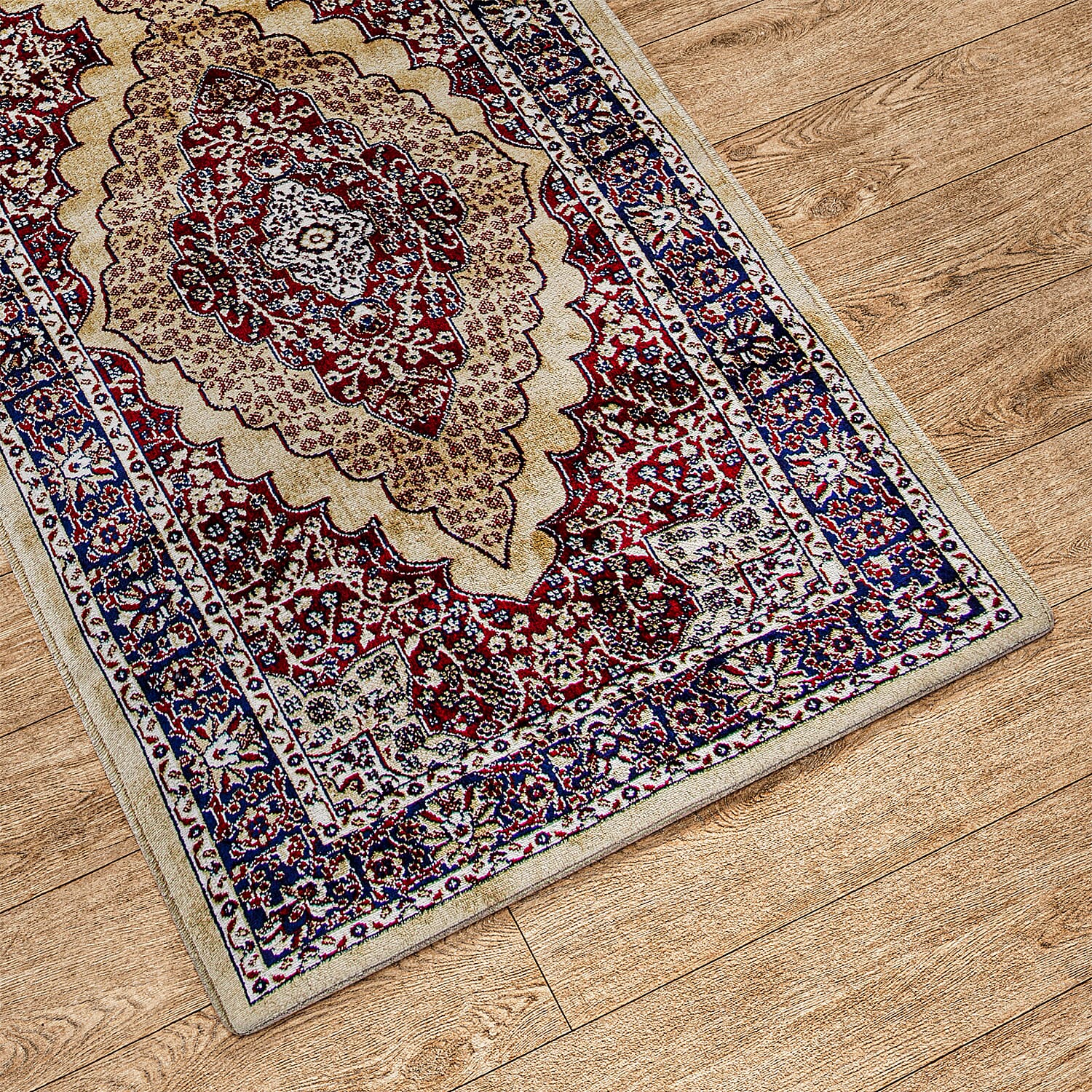 Luxurious Pile Runner with Kashmiri Print (180x66 cm) - Beige - Multi