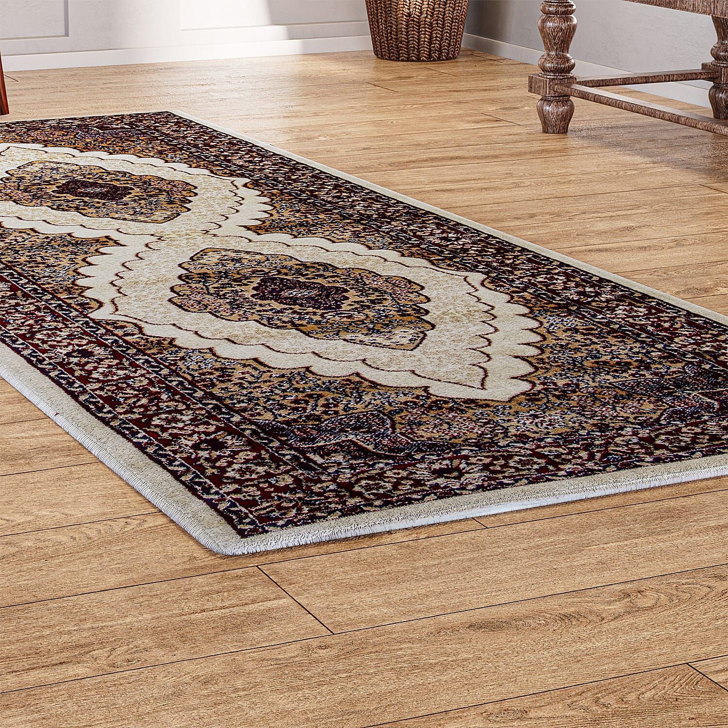 Luxurious Pile Runner with Kashmiri Print (180x66 cm) - Brown - Multi