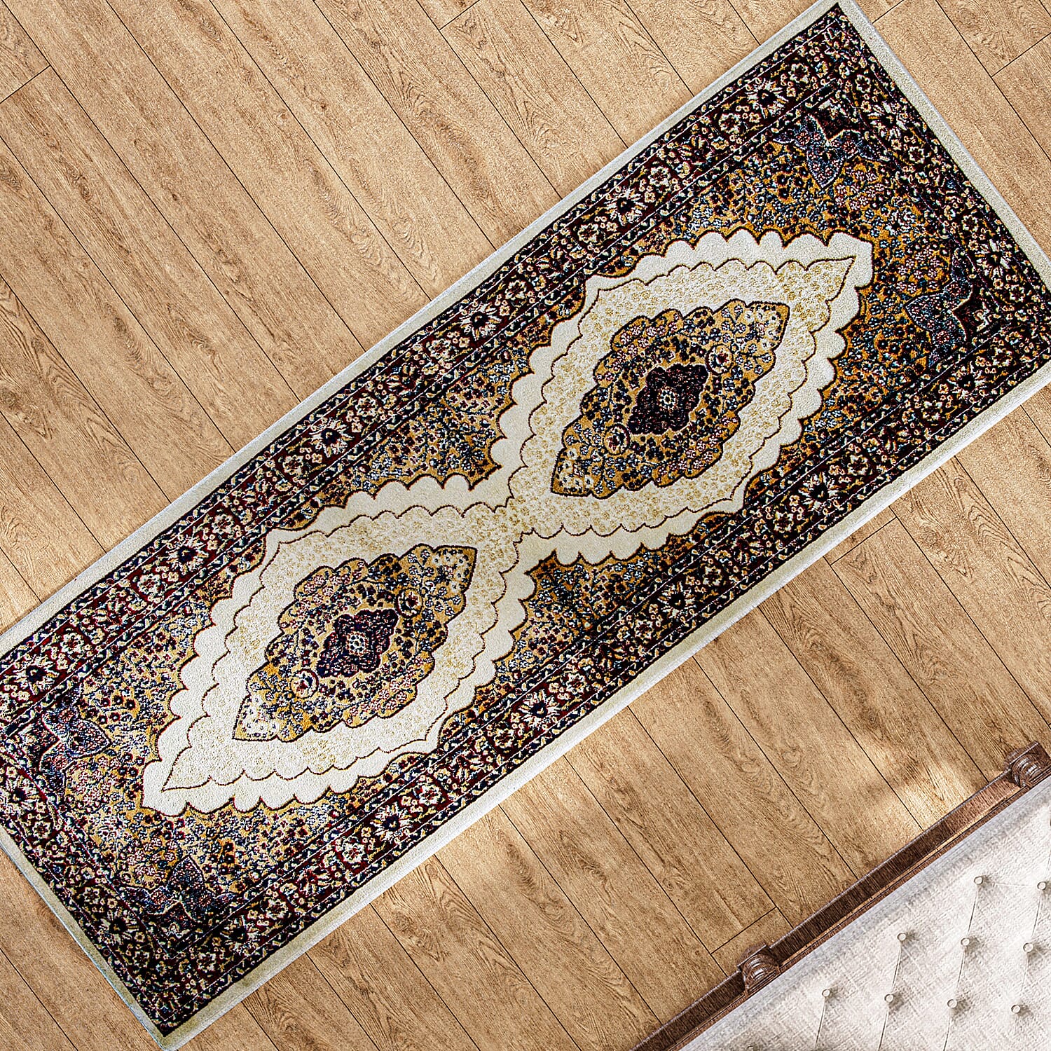 Luxurious Pile Runner with Kashmiri Print (180x66 cm) - Brown - Multi