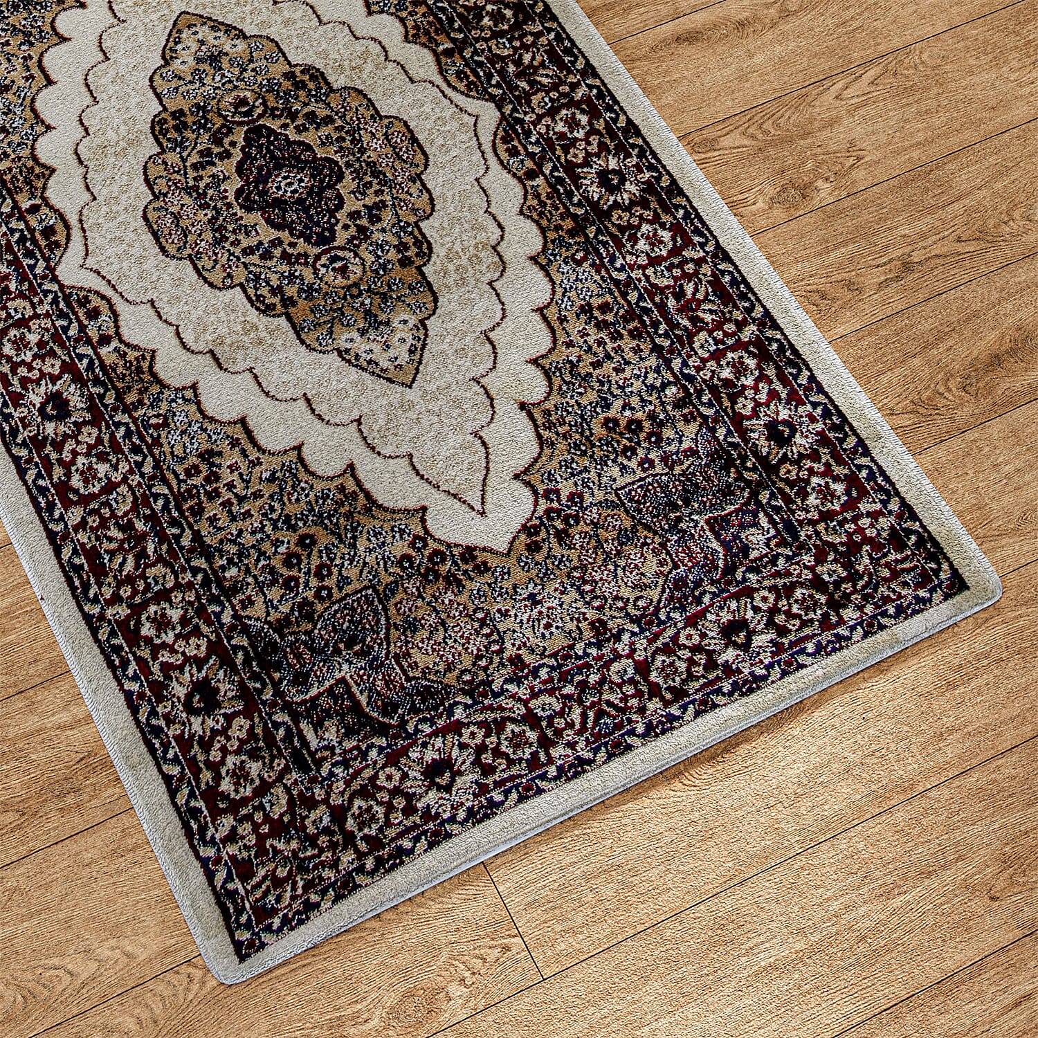 Luxurious Pile Runner with Kashmiri Print (180x66 cm) - Brown - Multi