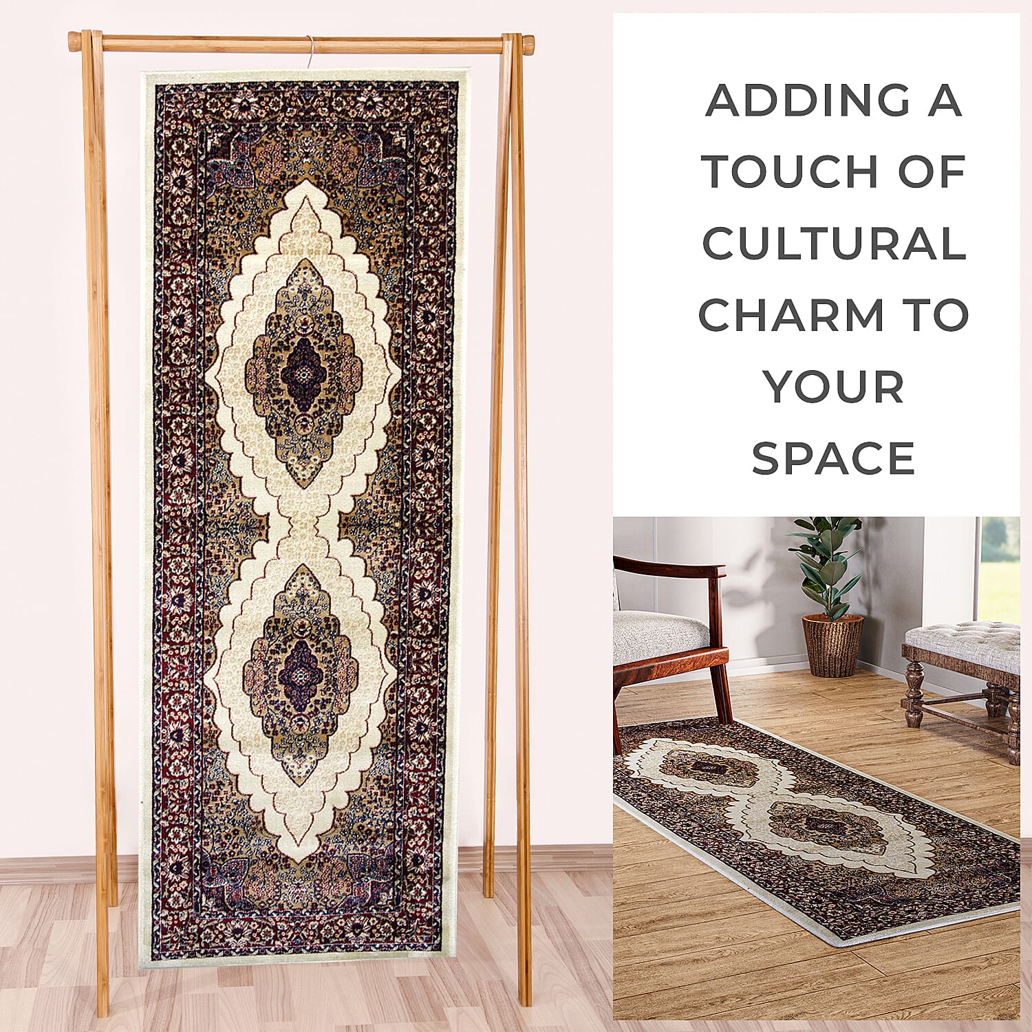 Luxurious Pile Runner with Kashmiri Print (180x66 cm) - Brown - Multi