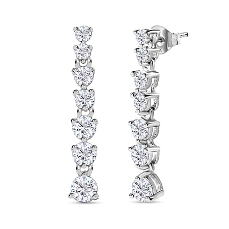 Moissanite Dangle Earrings in Platinum Overlay Sterling Silver 1.35 Ct.