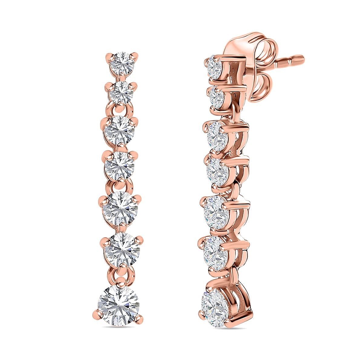 Moissanite Dangle Earrings in 18K Rose Gold Vermeil Plated Sterling Silver 1.08 Ct.