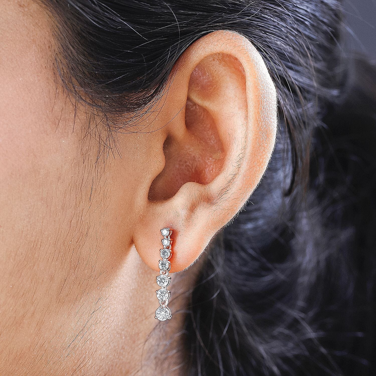 Moissanite Dangle Earrings in 18K Rose Gold Vermeil Plated Sterling Silver 1.08 Ct.