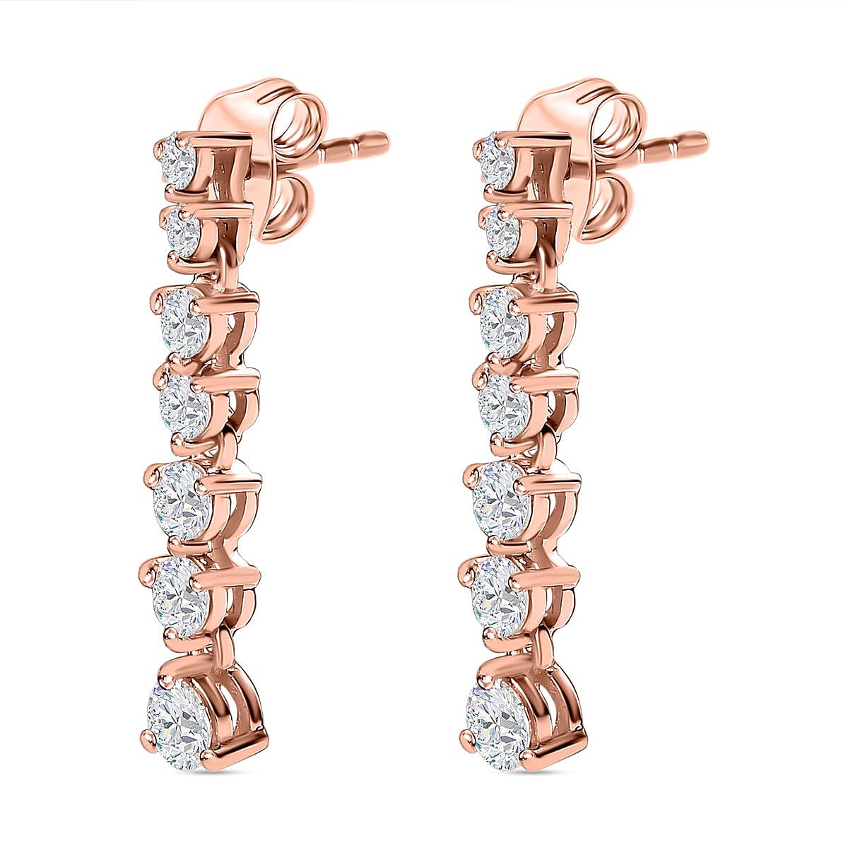 Moissanite Dangle Earrings in 18K Rose Gold Vermeil Plated Sterling Silver 1.08 Ct.
