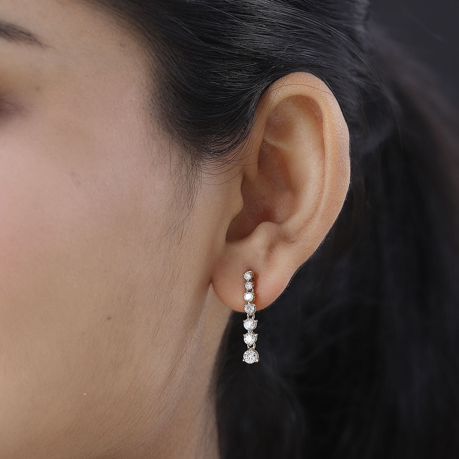 Moissanite Dangle Earrings in 18K Yellow Gold Vermeil Plated Sterling Silver 1.08 Ct.