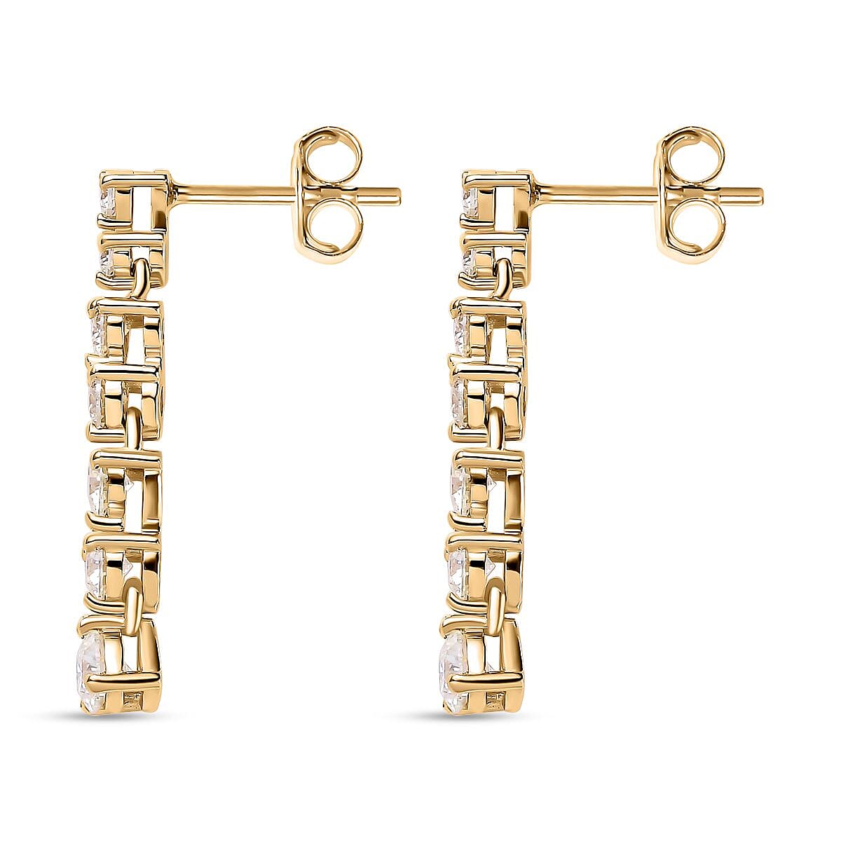 Moissanite Dangle Earrings in 18K Yellow Gold Vermeil Plated Sterling Silver 1.08 Ct.
