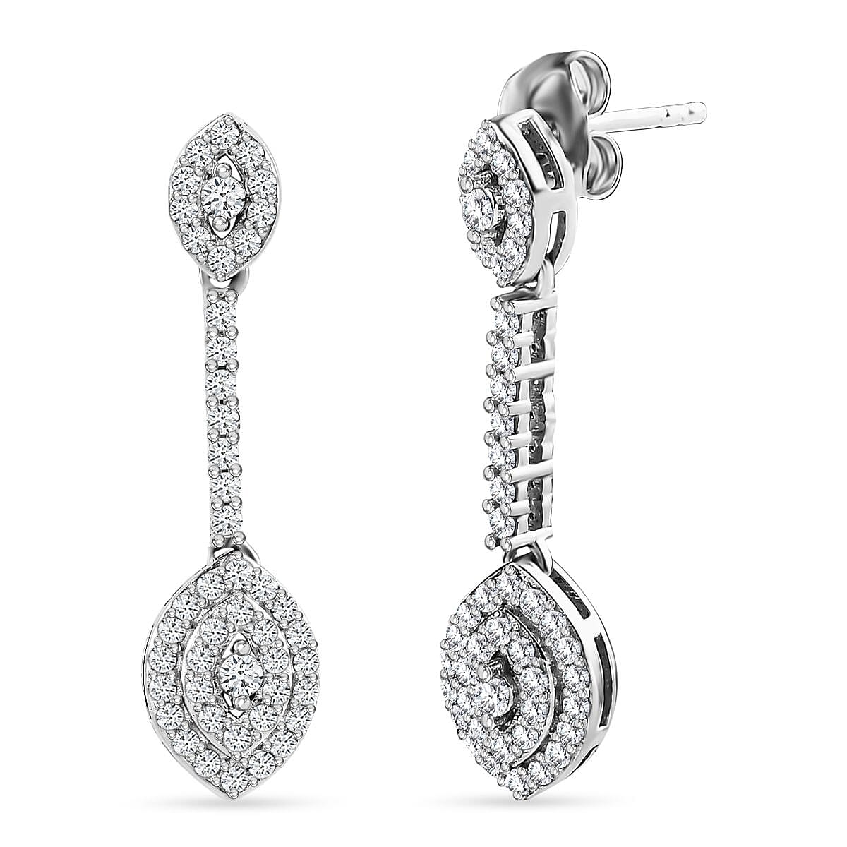 Moissanite Dangle Earrings in Platinum Overlay Sterling Silver 1.10 Ct