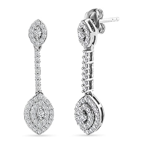 Moissanite Dangle Earrings in Platinum Overlay Sterling Silver 1.10 Ct