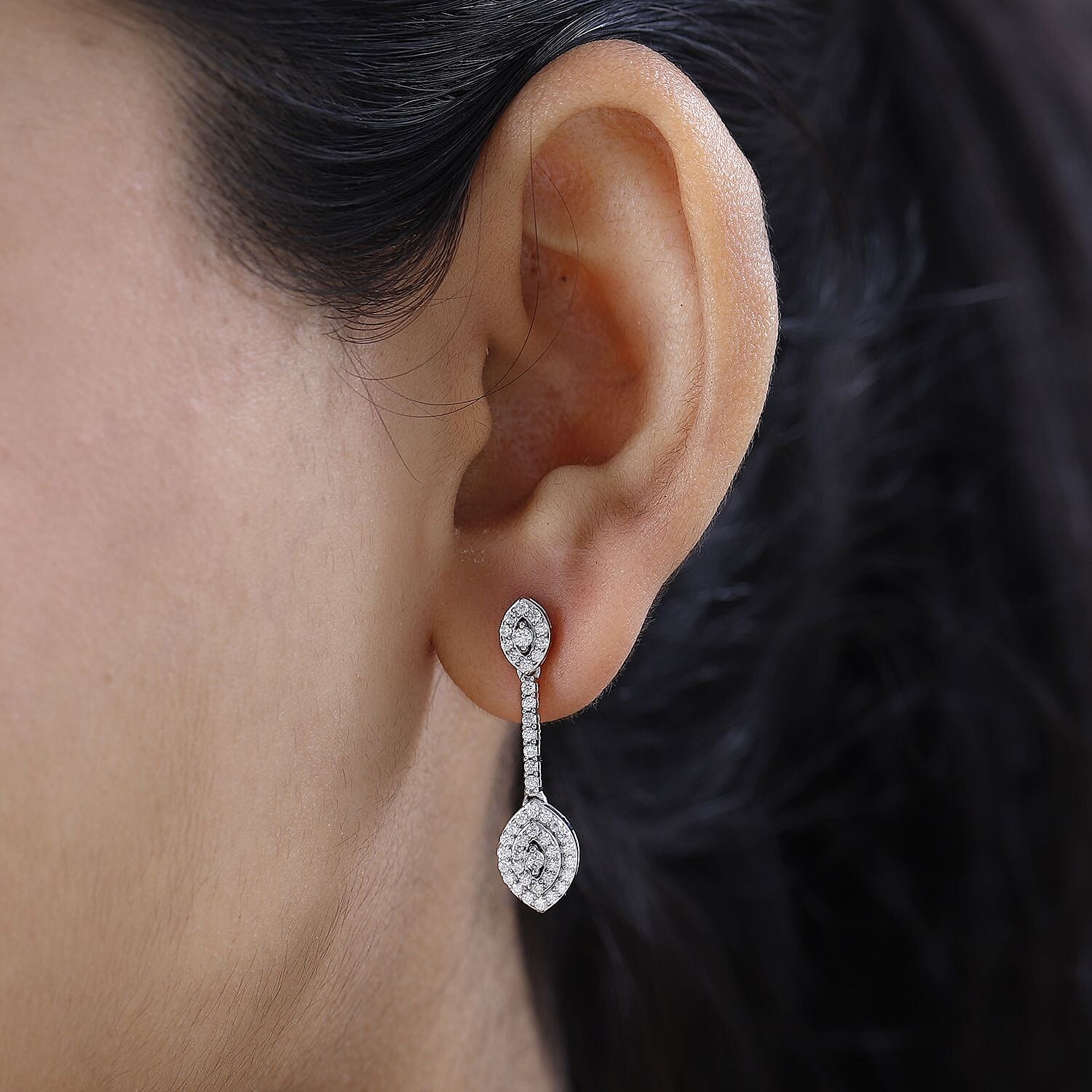 Moissanite Dangle Earrings in Platinum Overlay Sterling Silver 1.10 Ct