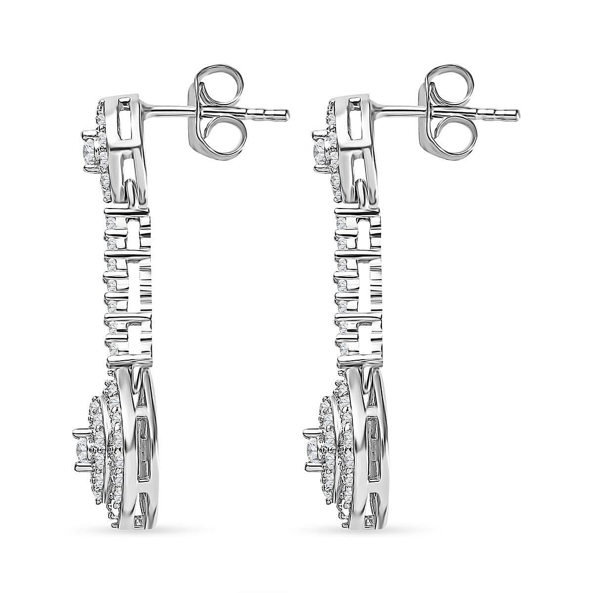 Moissanite Dangle Earrings in Platinum Overlay Sterling Silver 1.10 Ct