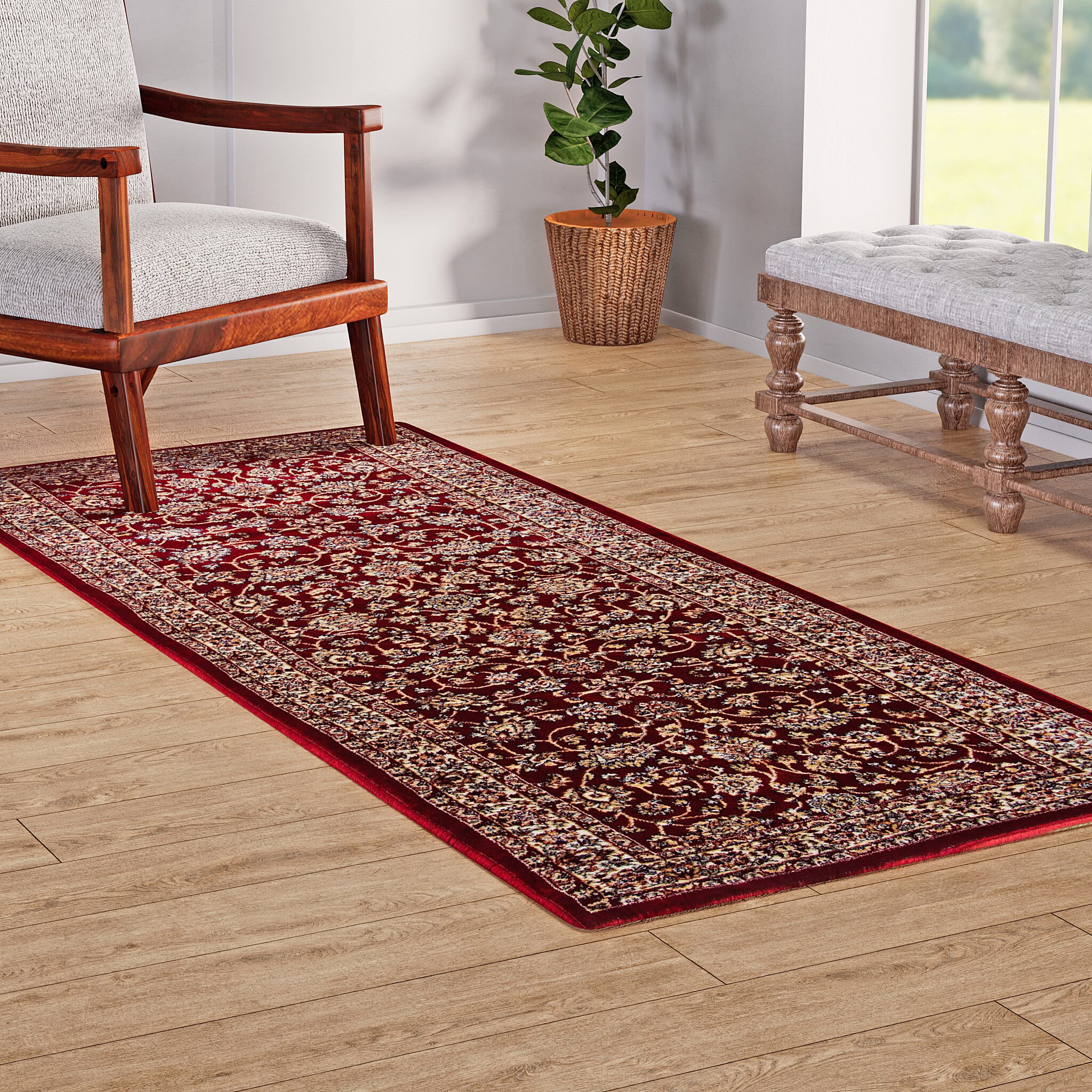 Luxurious Pile Runner with Kashmiri Print (180x66 cm) - Burgundy - Multi