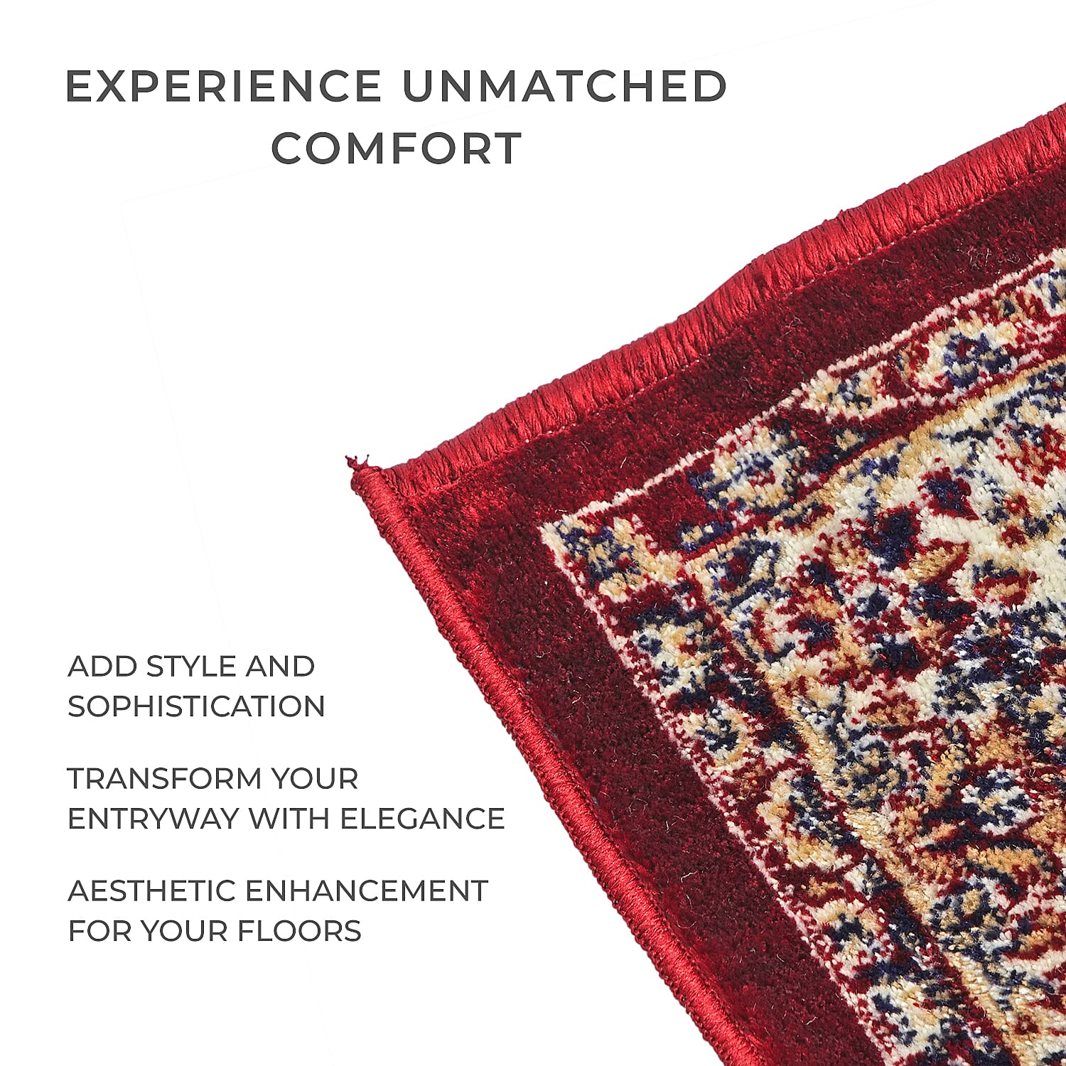 Luxurious Pile Runner with Kashmiri Print (180x66 cm) - Burgundy - Multi