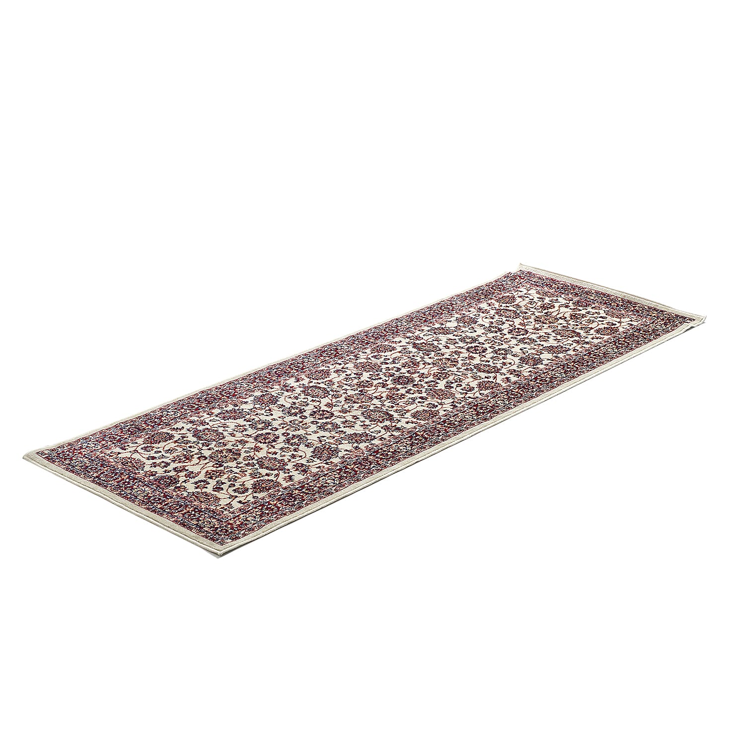 Luxurious Pile Runner with Kashmiri Print (180x66 cm) - Cream - Multi