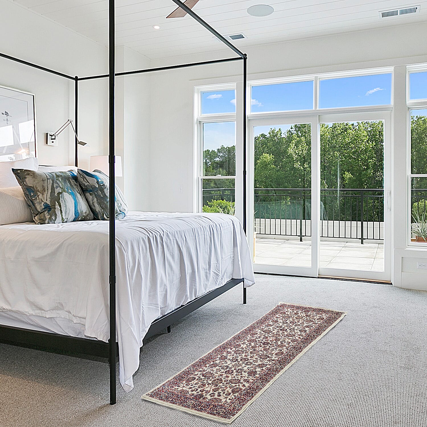 Luxurious Pile Runner with Kashmiri Print (180x66 cm) - Cream - Multi