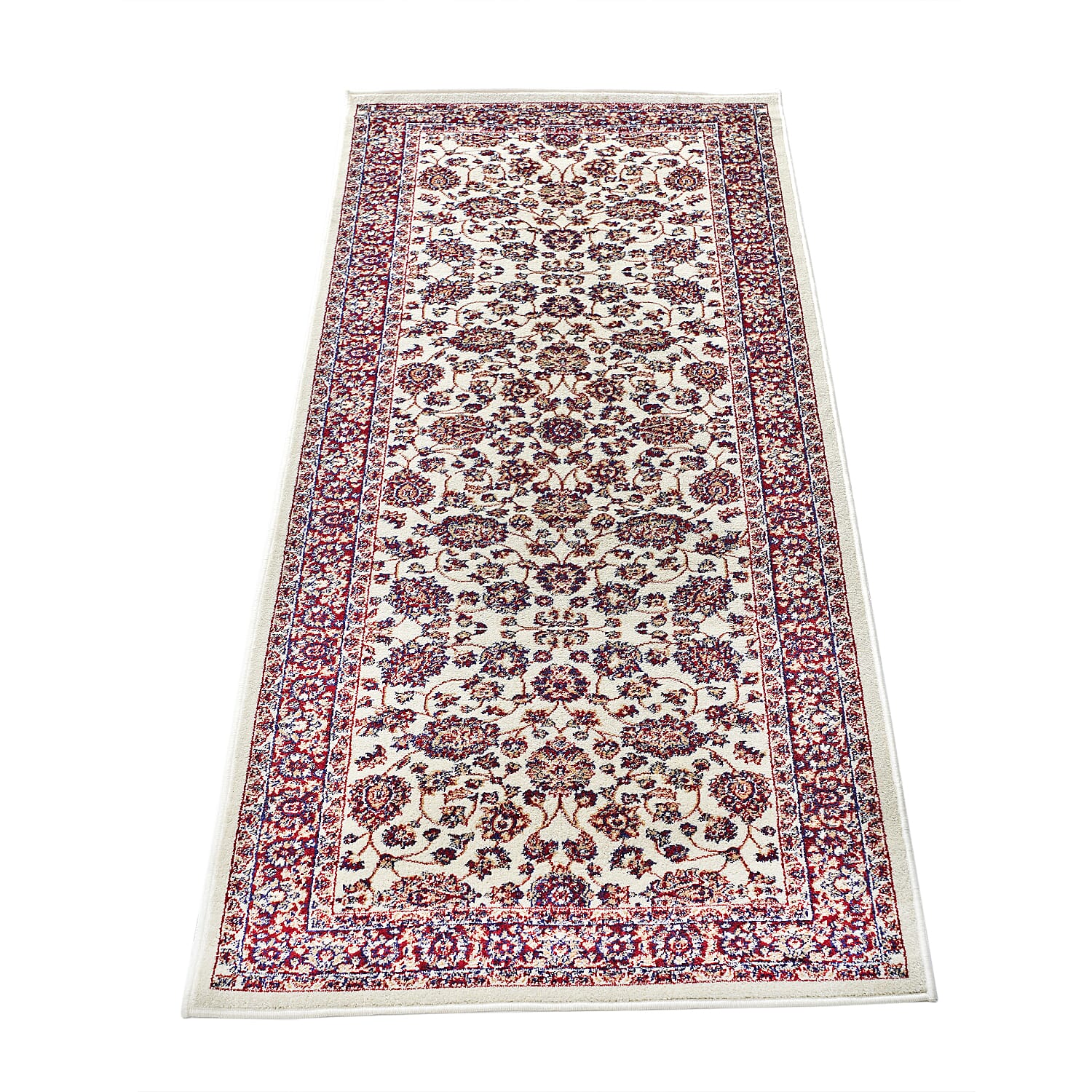Luxurious Pile Runner with Kashmiri Print (180x66 cm) - Cream - Multi