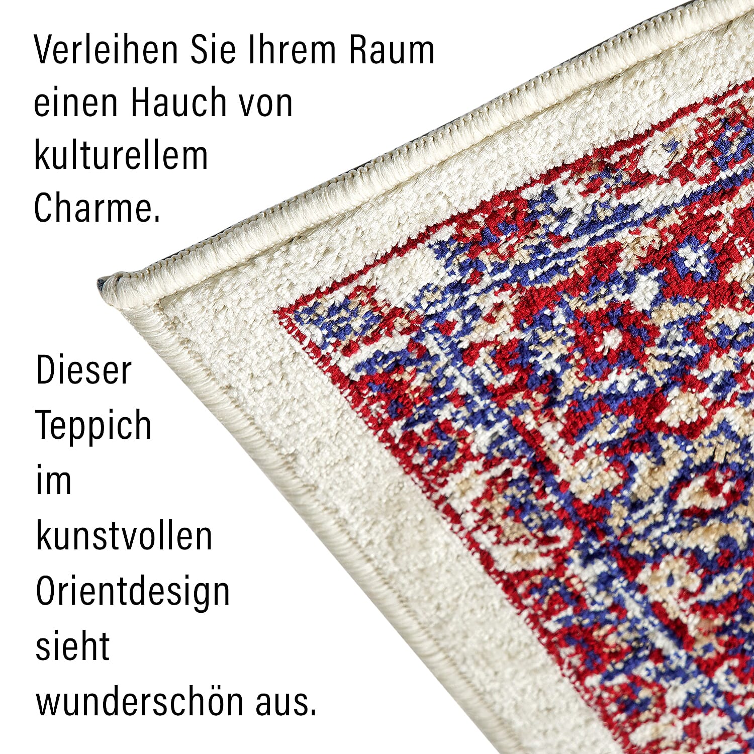 Luxurious Pile Runner with Kashmiri Print (180x66 cm) - Cream - Multi