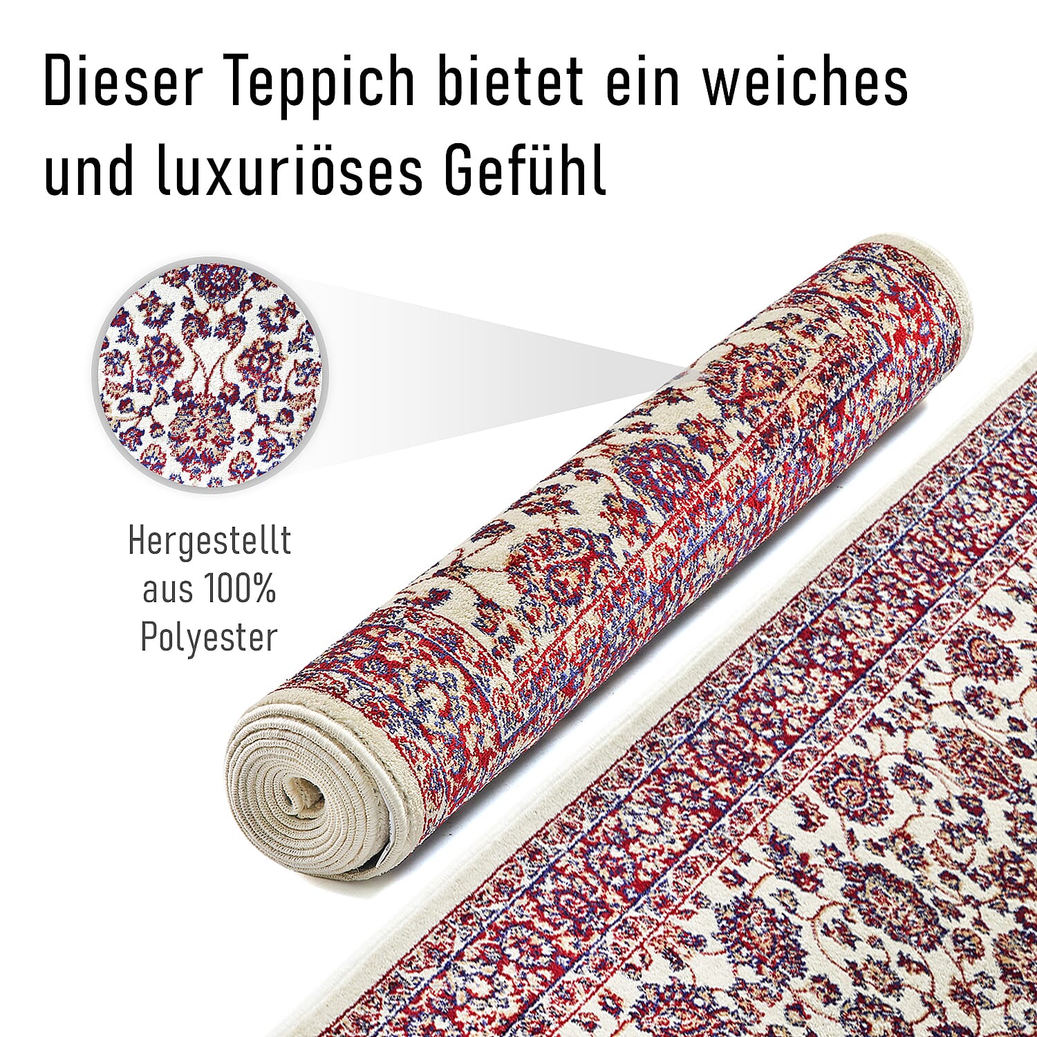 Luxurious Pile Runner with Kashmiri Print (180x66 cm) - Cream - Multi