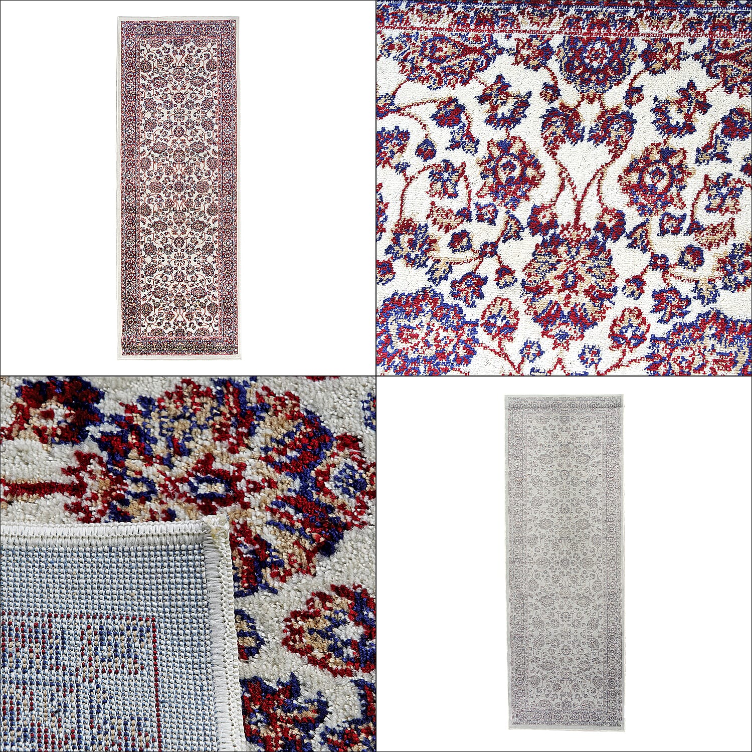 Luxurious Pile Runner with Kashmiri Print (180x66 cm) - Cream - Multi