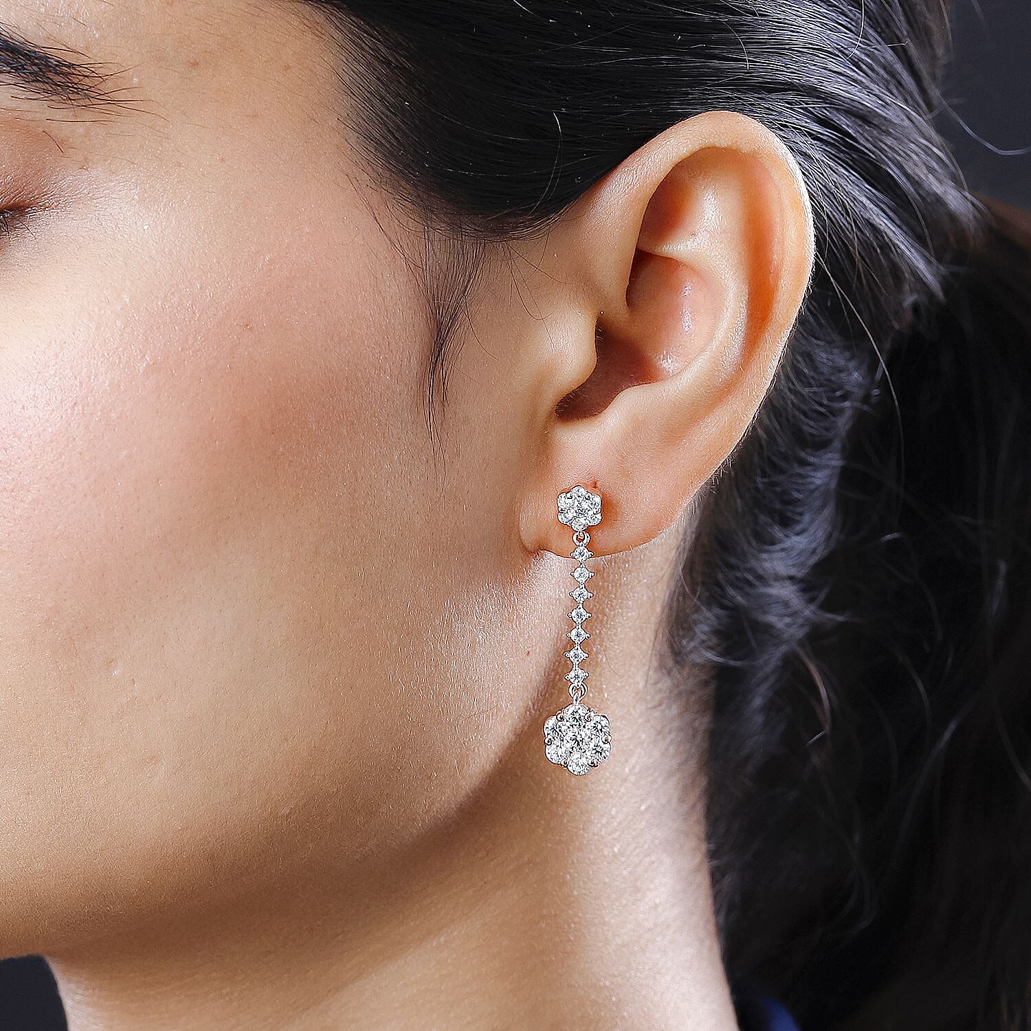 Moissanite Dangling Earring in Platinum Overlay Sterling Silver 2.28 ct 2.204 Ct.