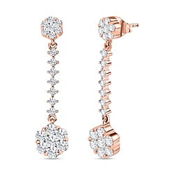Moissanite Dangling Earrings in 18K Rose Gold Vermeil Plated Sterling Silver 2.20 Ct.
