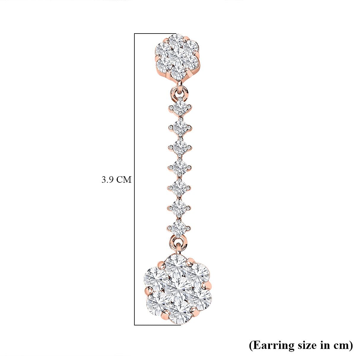 Moissanite Dangling Earrings in 18K Rose Gold Vermeil Plated Sterling Silver 2.20 Ct.